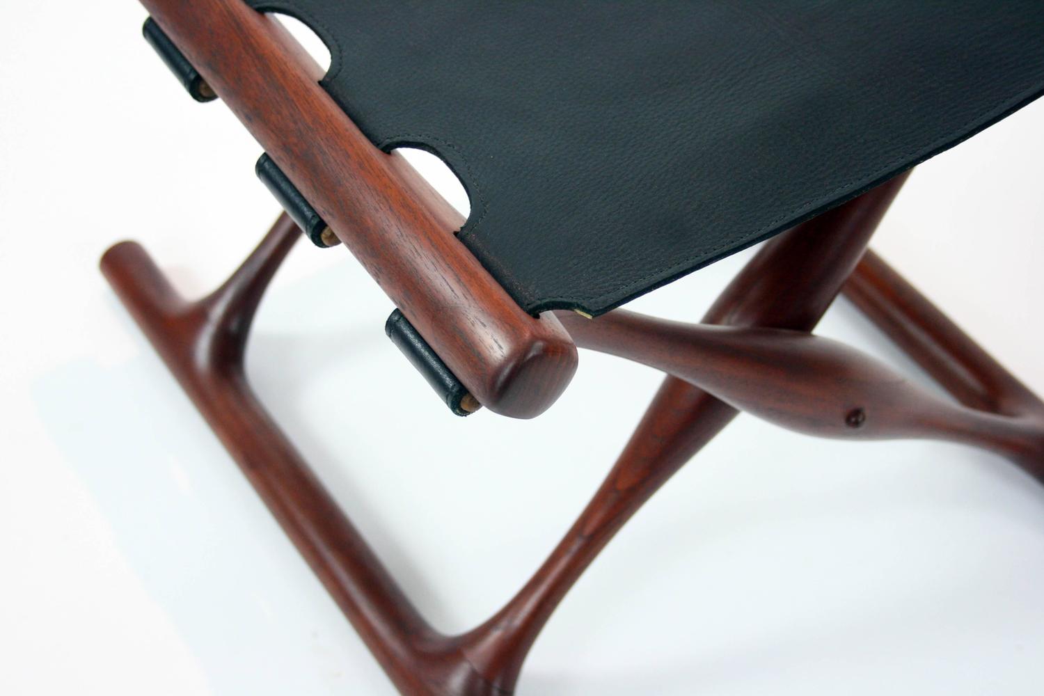 Poul Hundevad "Guldhoj" Teak and Black Leather Folding Stool at 1stdibs