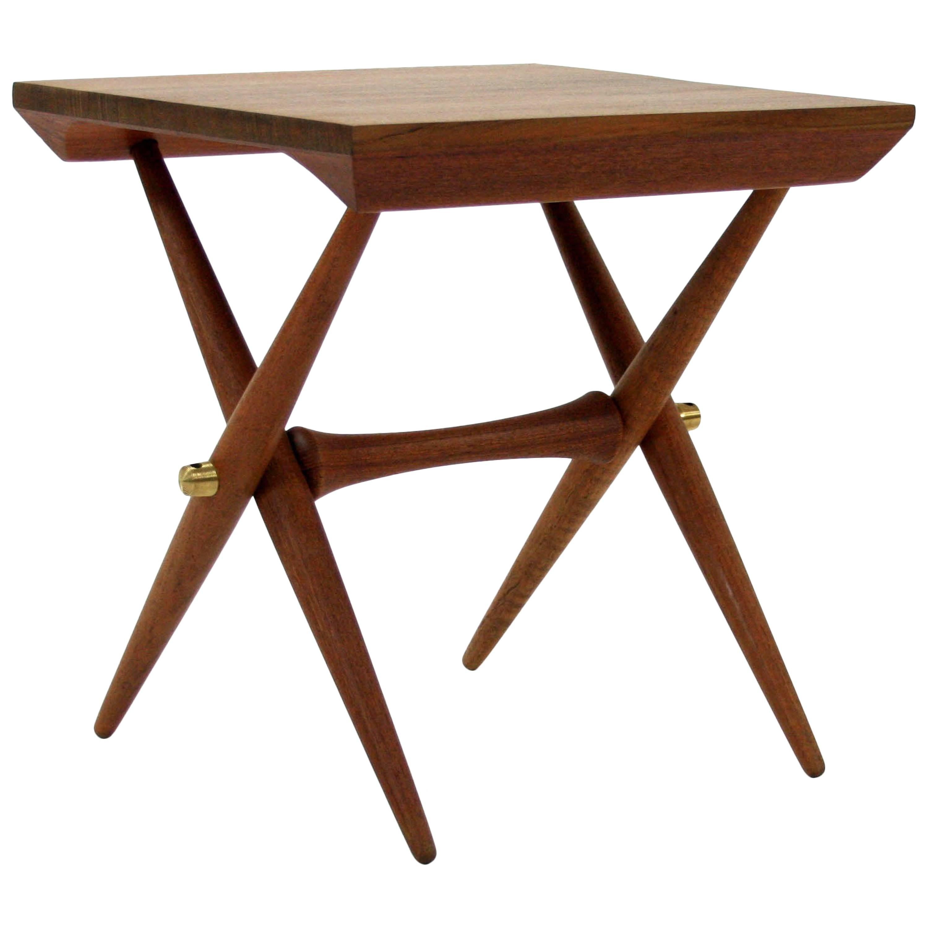 Jens Harold Quistgaard solid teak "X" Base Occasional Table with Brass Fitting For Sale
