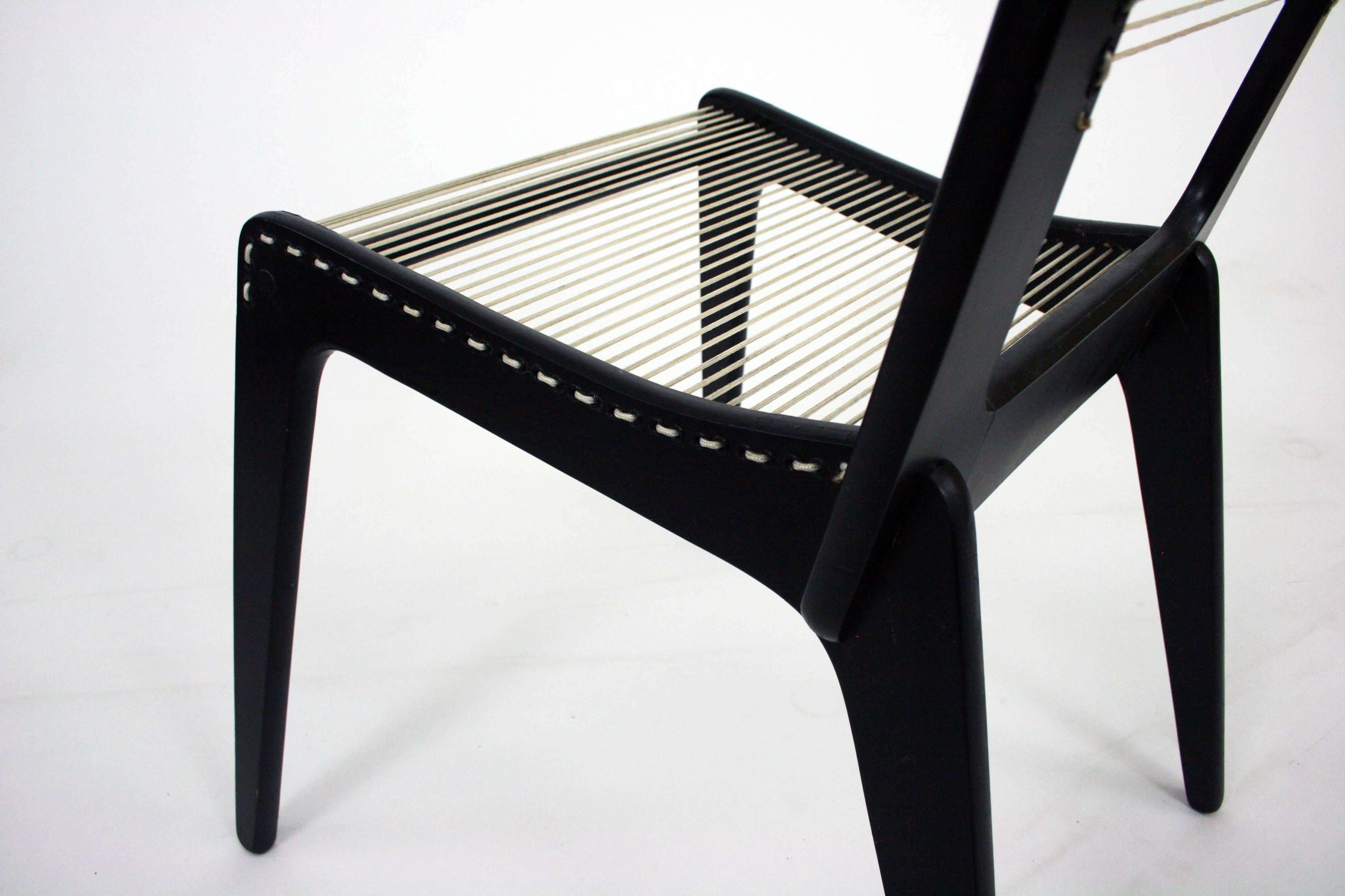 Early Cord Chair by Jacques Guillon Designed in 1953  In Excellent Condition In Chicago, IL