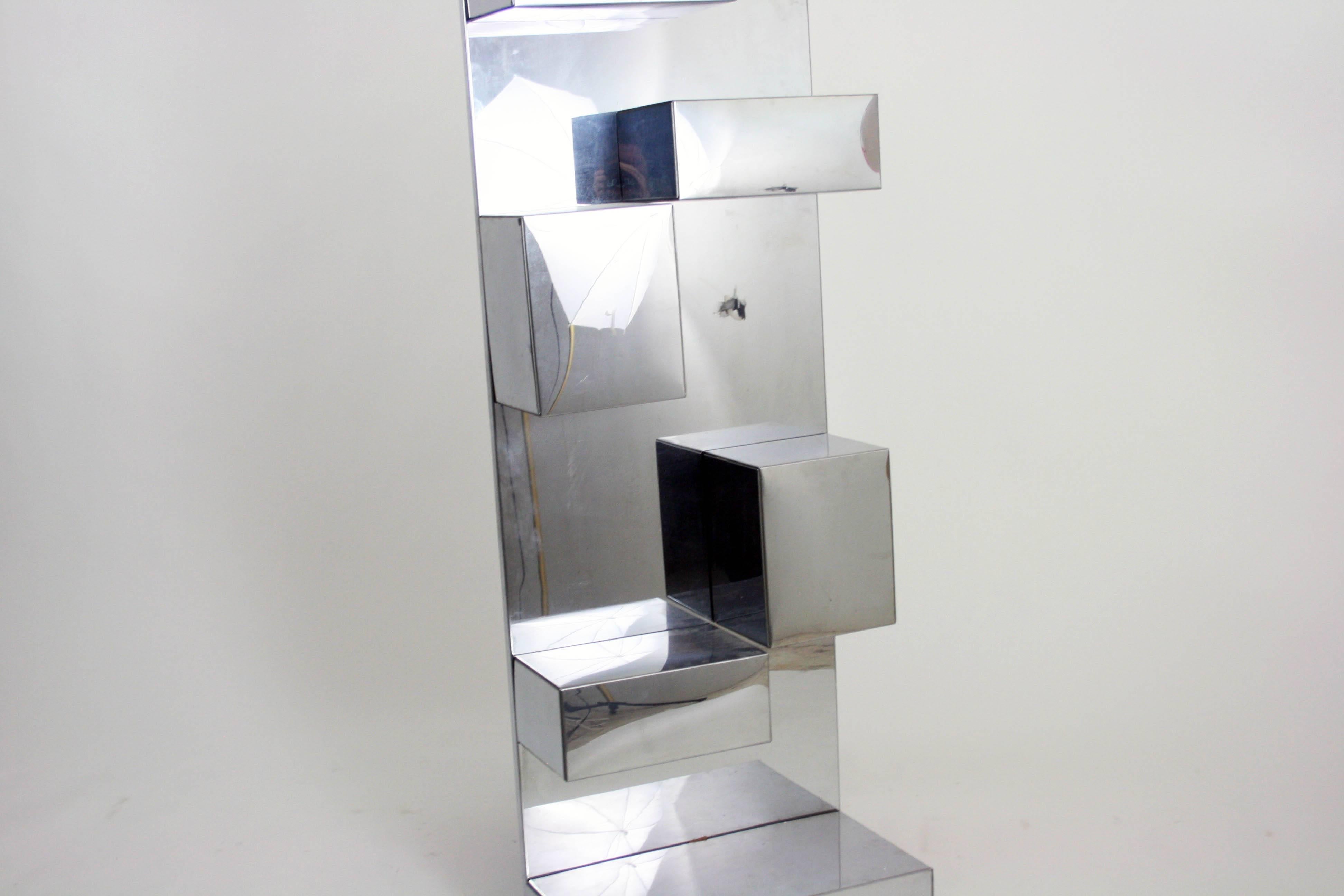 Mid-Century Modern 1970s Geometric Polished Metal Wall Sculpture, Shelf Attributed to Curis Jere
