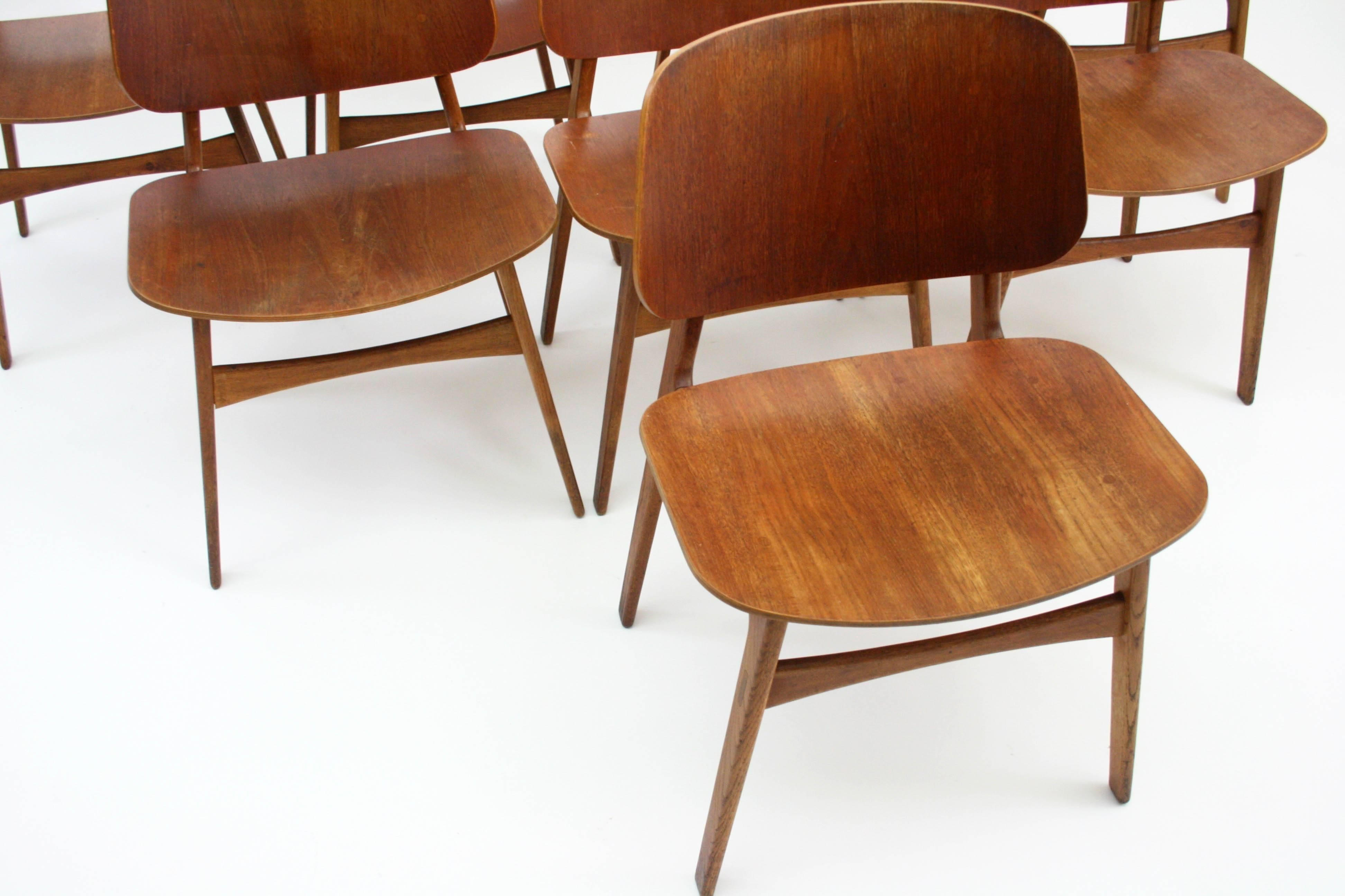 Set of Eight Danish Teak and Oak Dining Chairs by Borge Mogensen 1