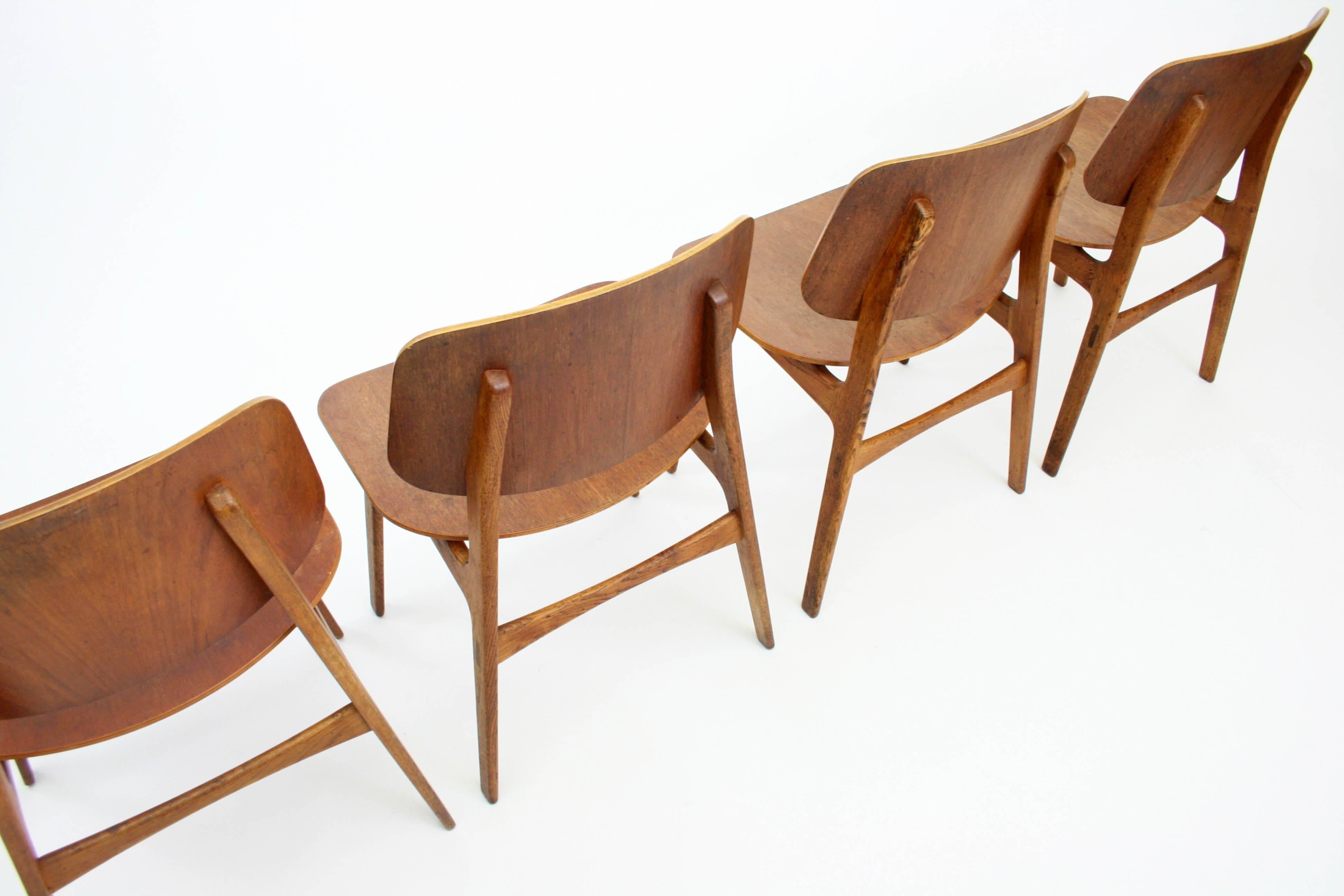 20th Century Set of Eight Danish Teak and Oak Dining Chairs by Borge Mogensen