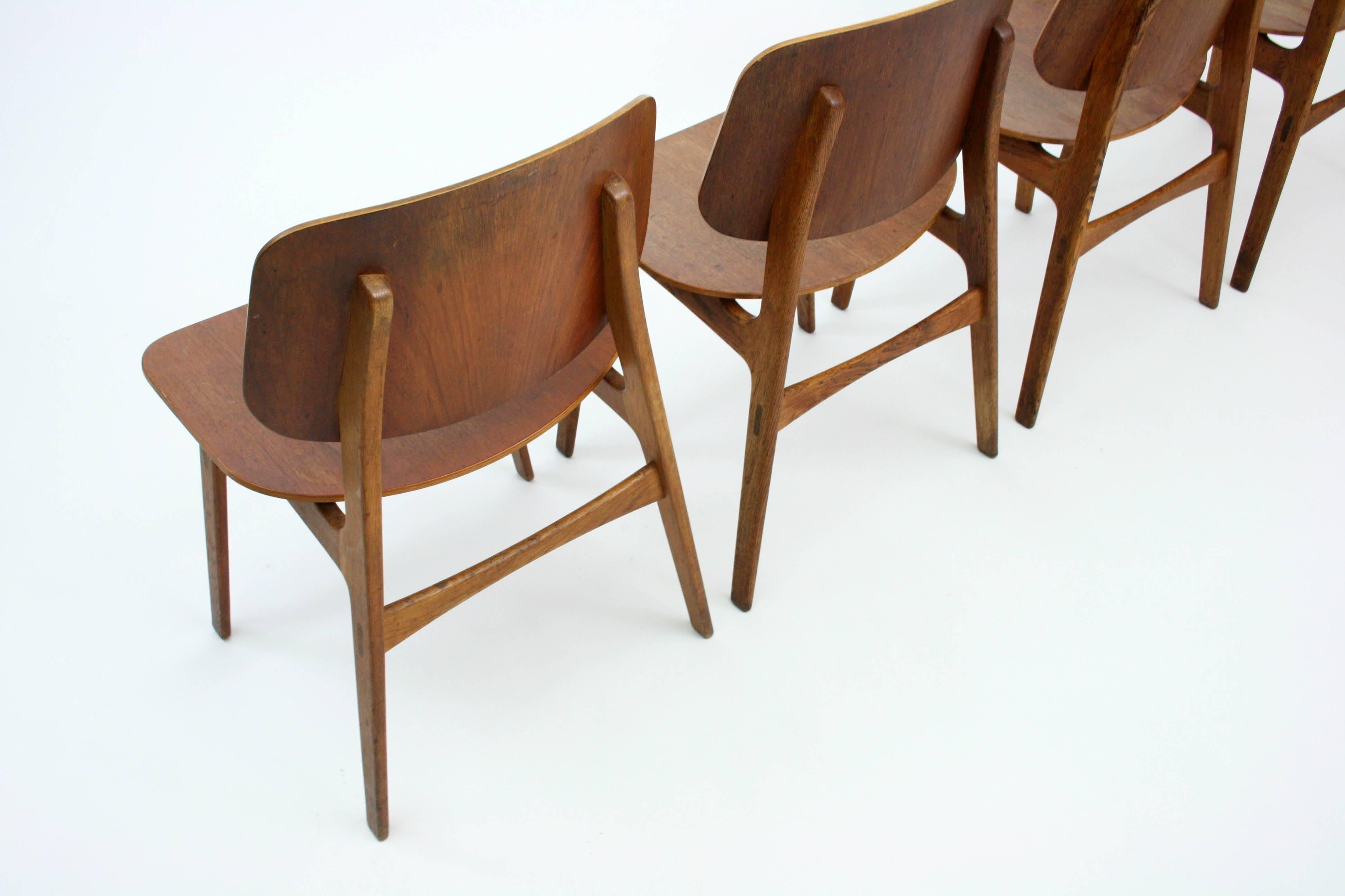 Set of Eight Danish Teak and Oak Dining Chairs by Borge Mogensen 2