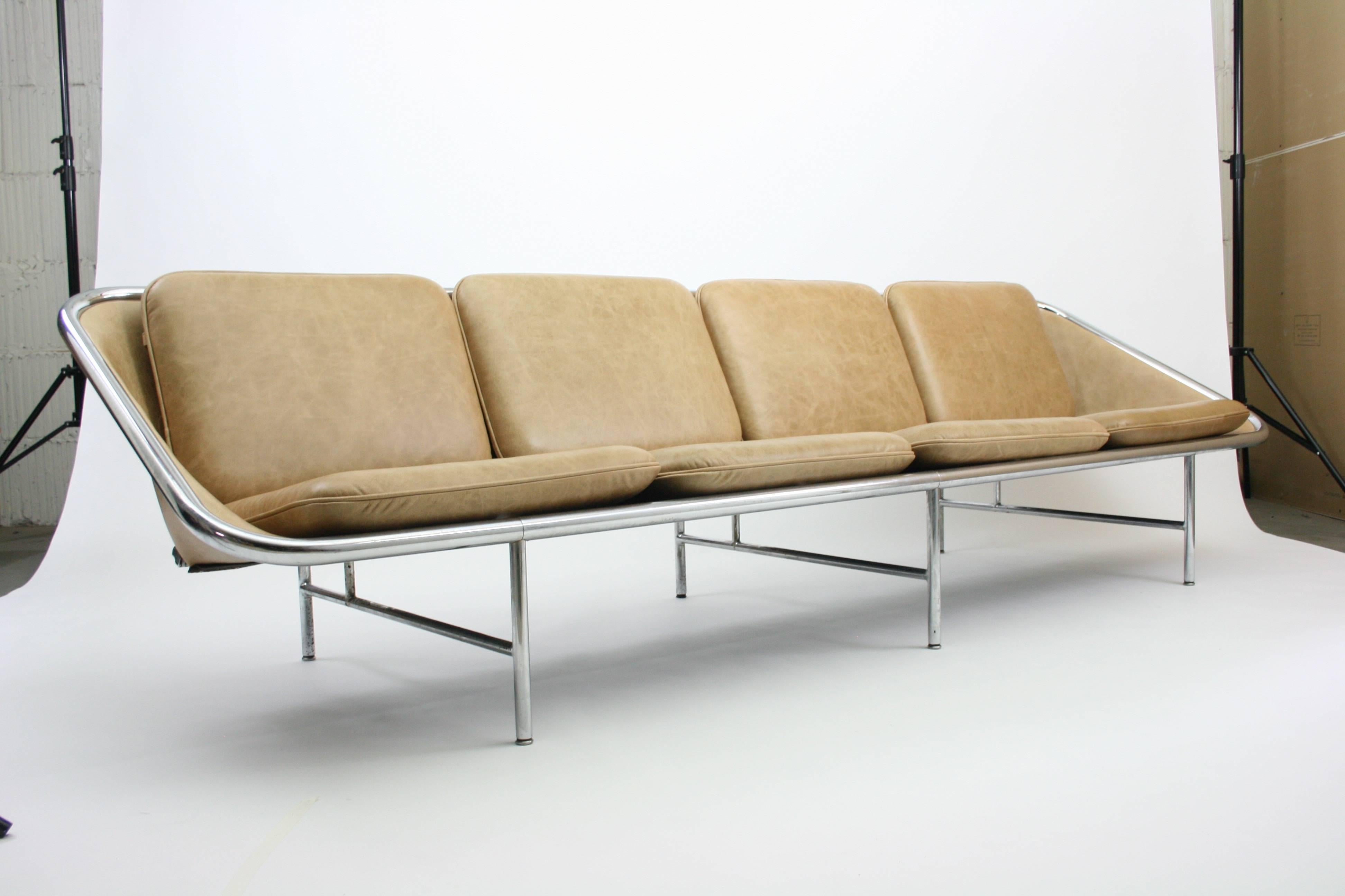 Steel 4 Seater George Nelson 'Sling' Sofa in Leather