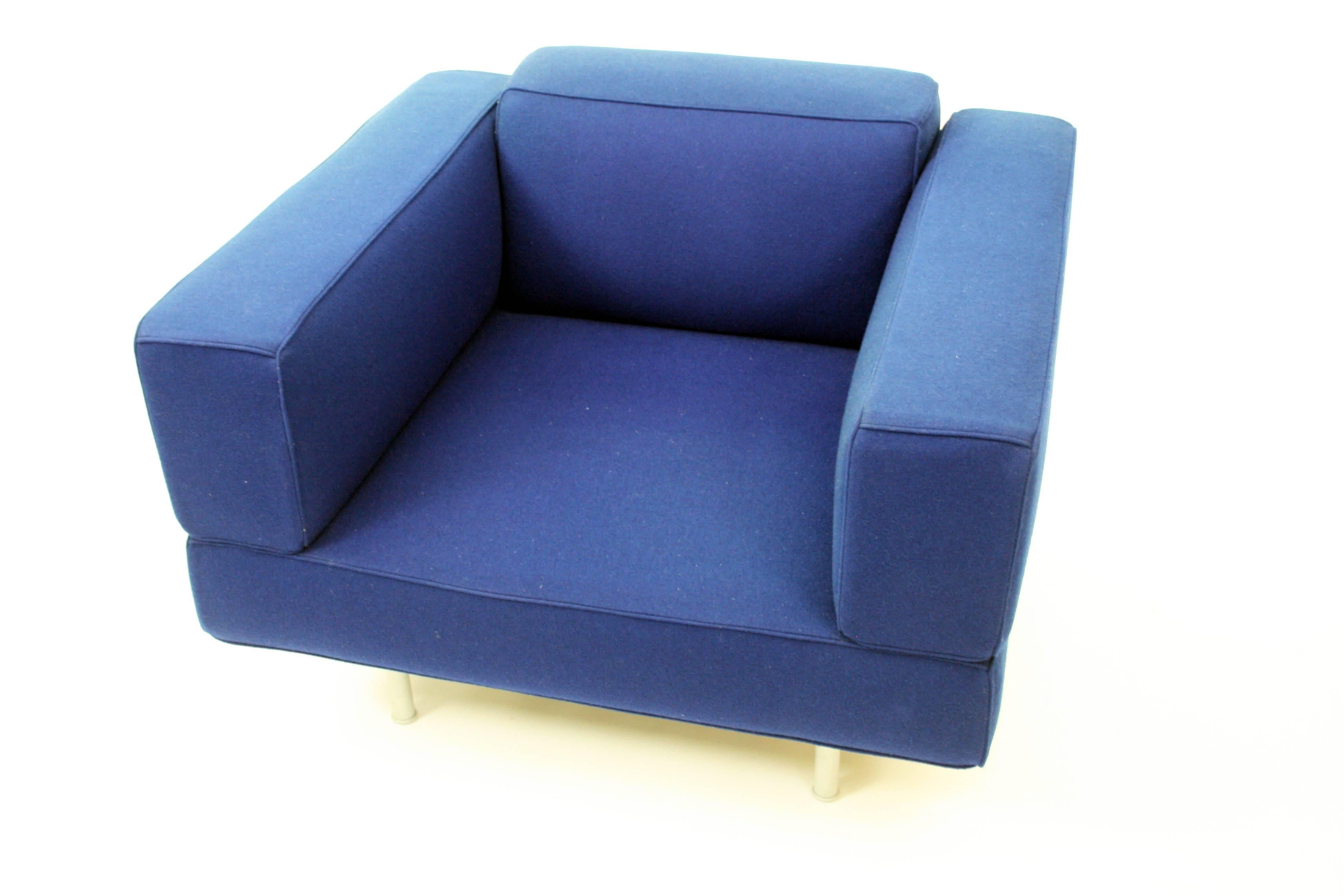 Modern Piero Lissoni Reef Swivel Lounge Chair in Blue Felt for Cassina