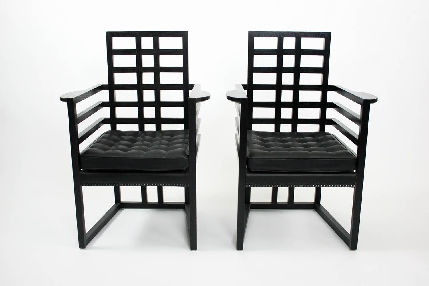 Leather Pair of Josef Hoffmann Armloffel Chairs Made by Wittmann
