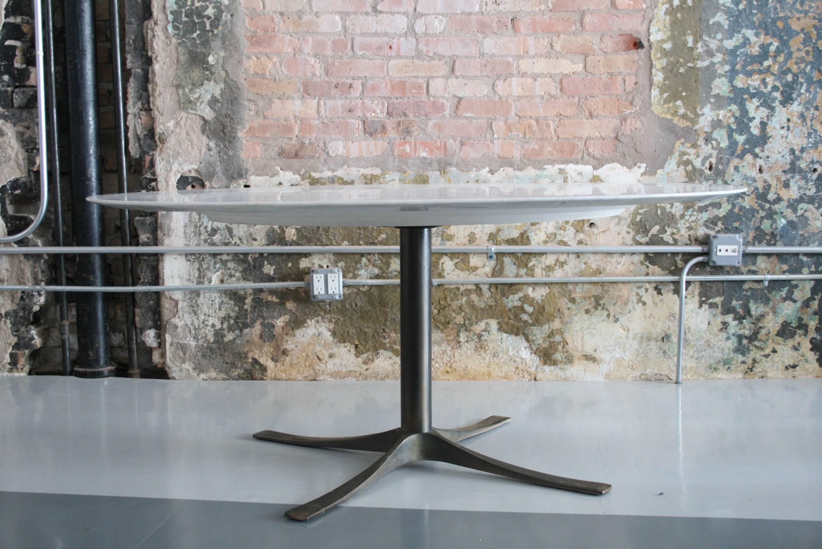 Mid-Century Modern Knife Edge Carrara Marble Dining Table on Bronze Base Designed