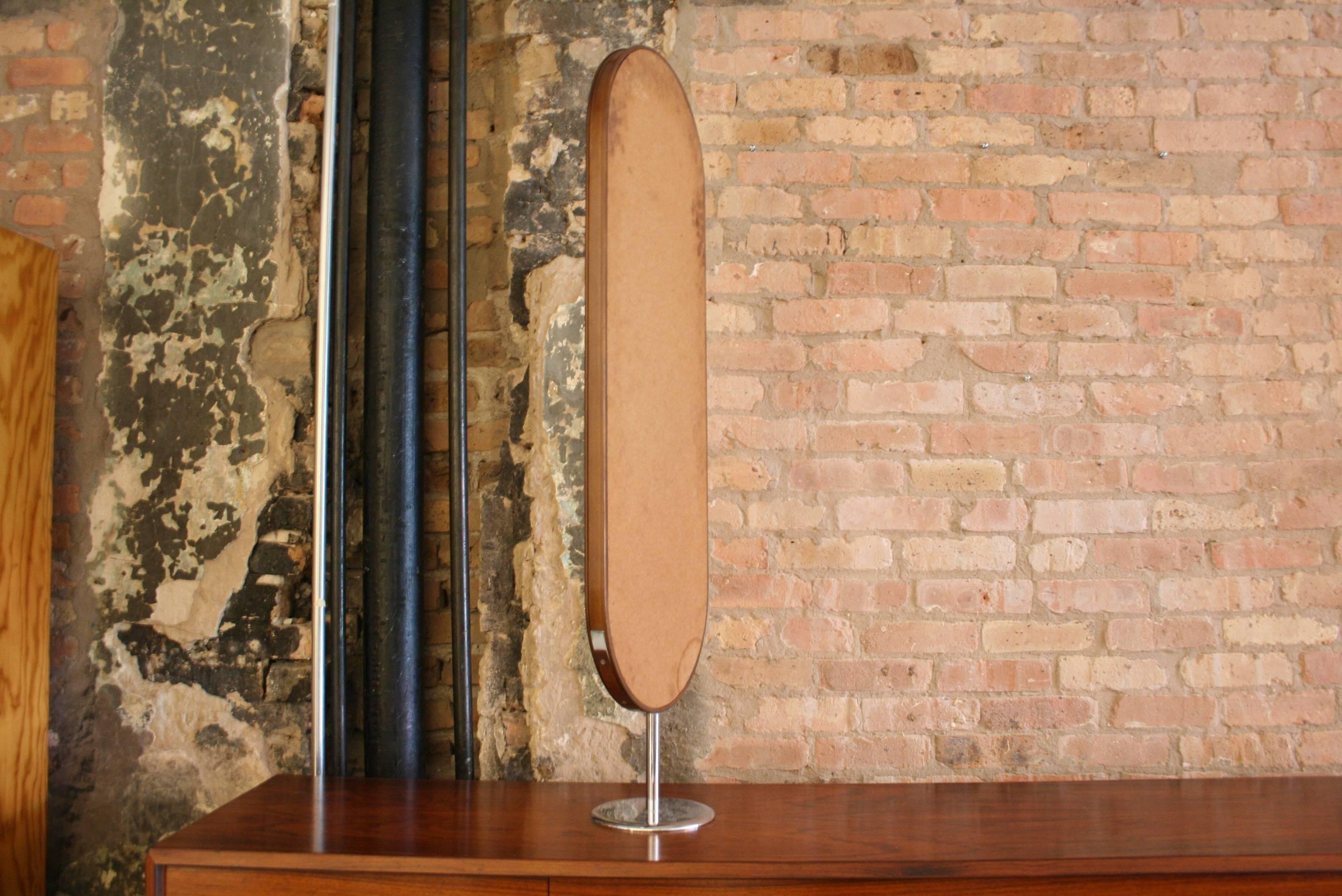 Italian Mid-Century Modern Walnut and Chromed Steel Tall Tabletop Mirror In Excellent Condition In Chicago, IL