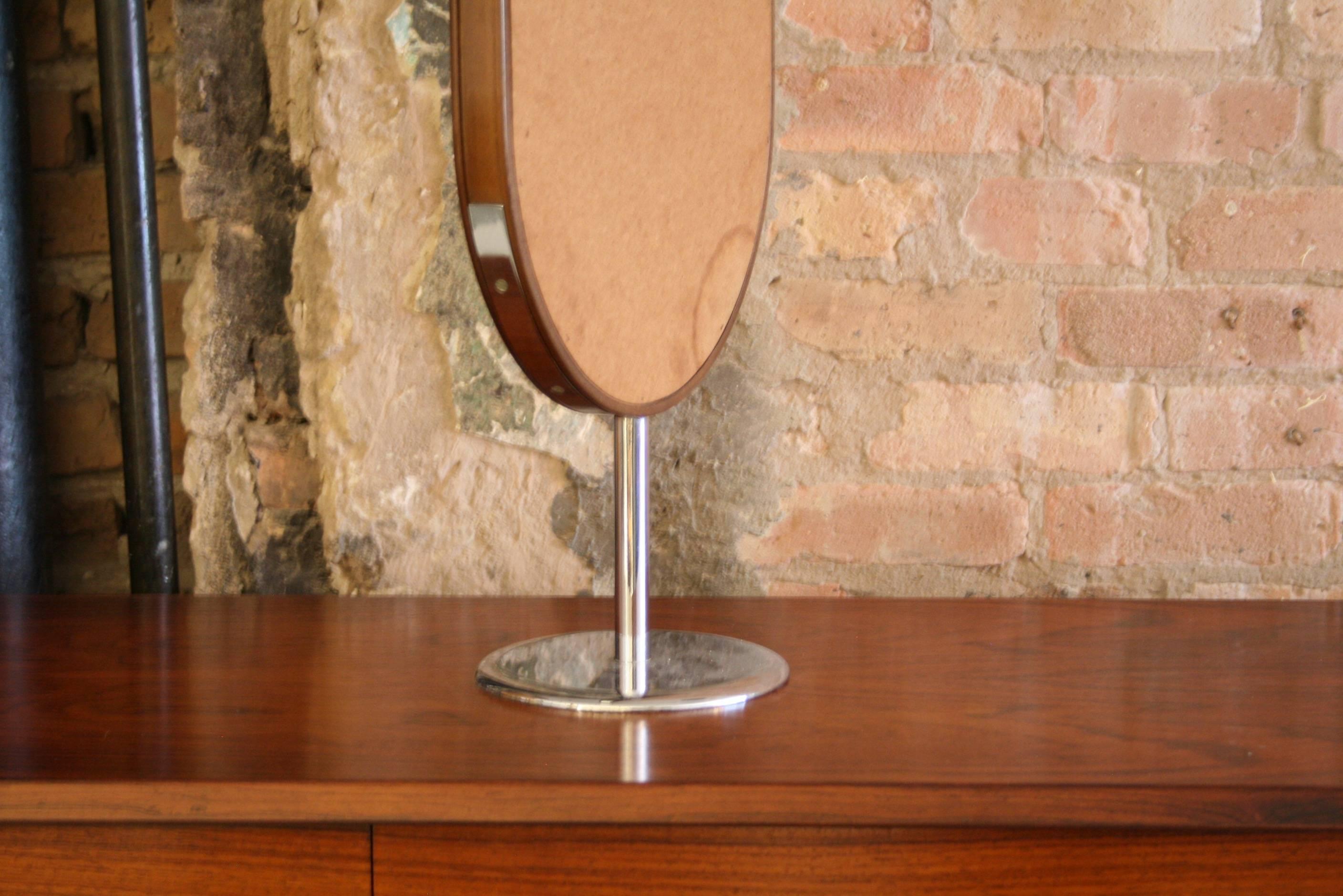 Mid-20th Century Italian Mid-Century Modern Walnut and Chromed Steel Tall Tabletop Mirror
