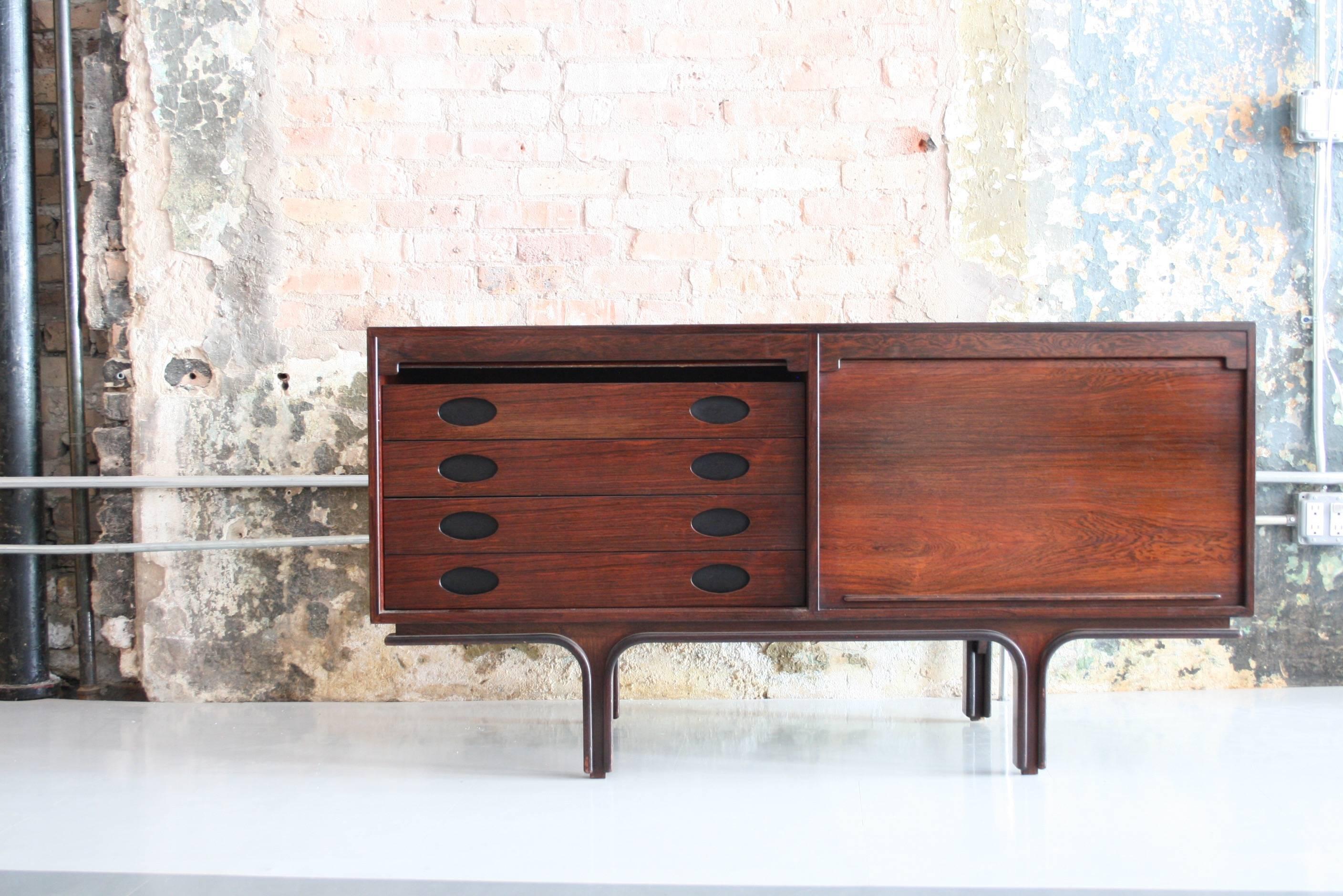 Small Rosewood Sideboard by Gianfranco Frattini for Bernini Italy In Excellent Condition In Chicago, IL