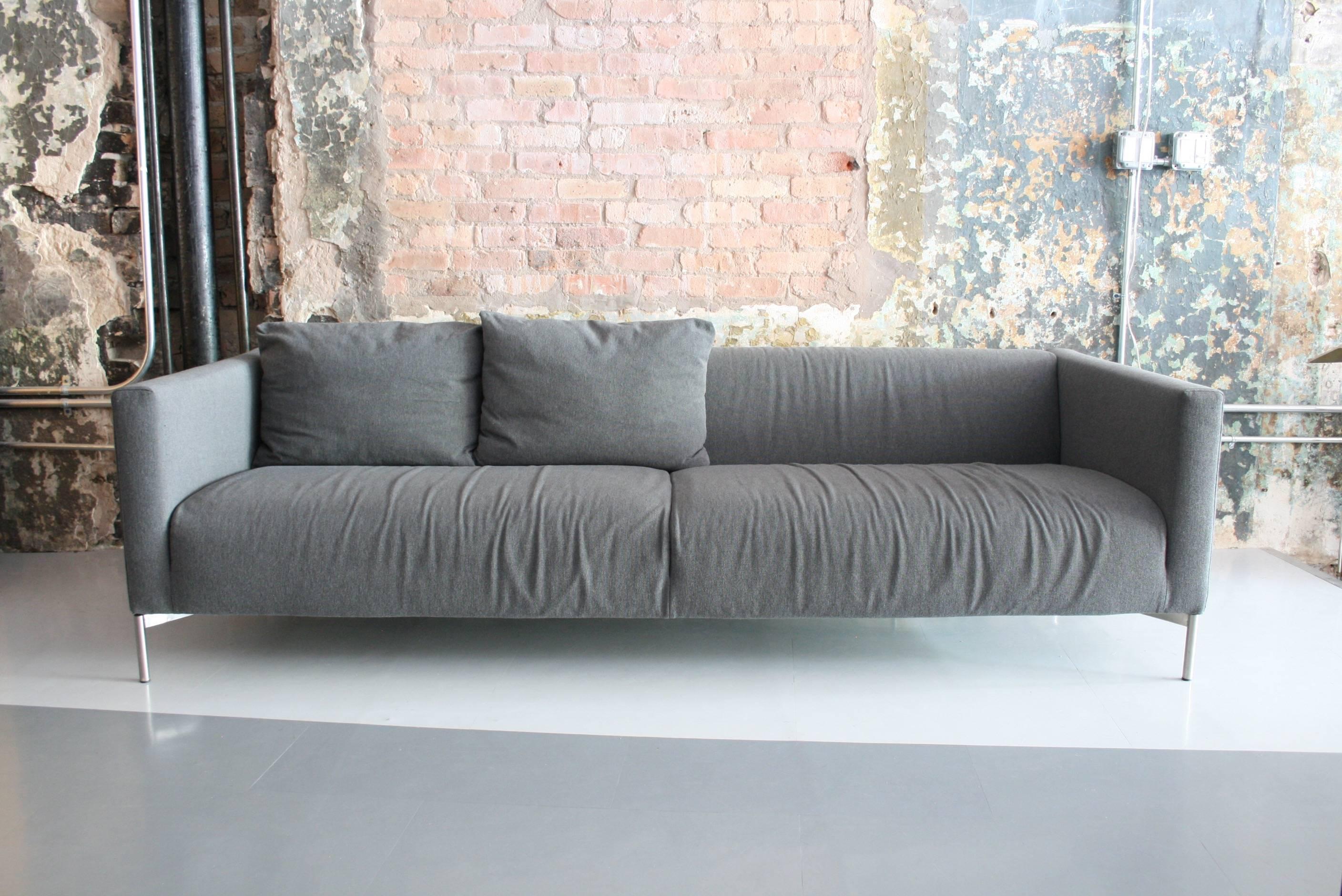 Steel Piero Lissoni Twin Sofa for Living Divani Italy in Gray Maharam Wool Upholstery