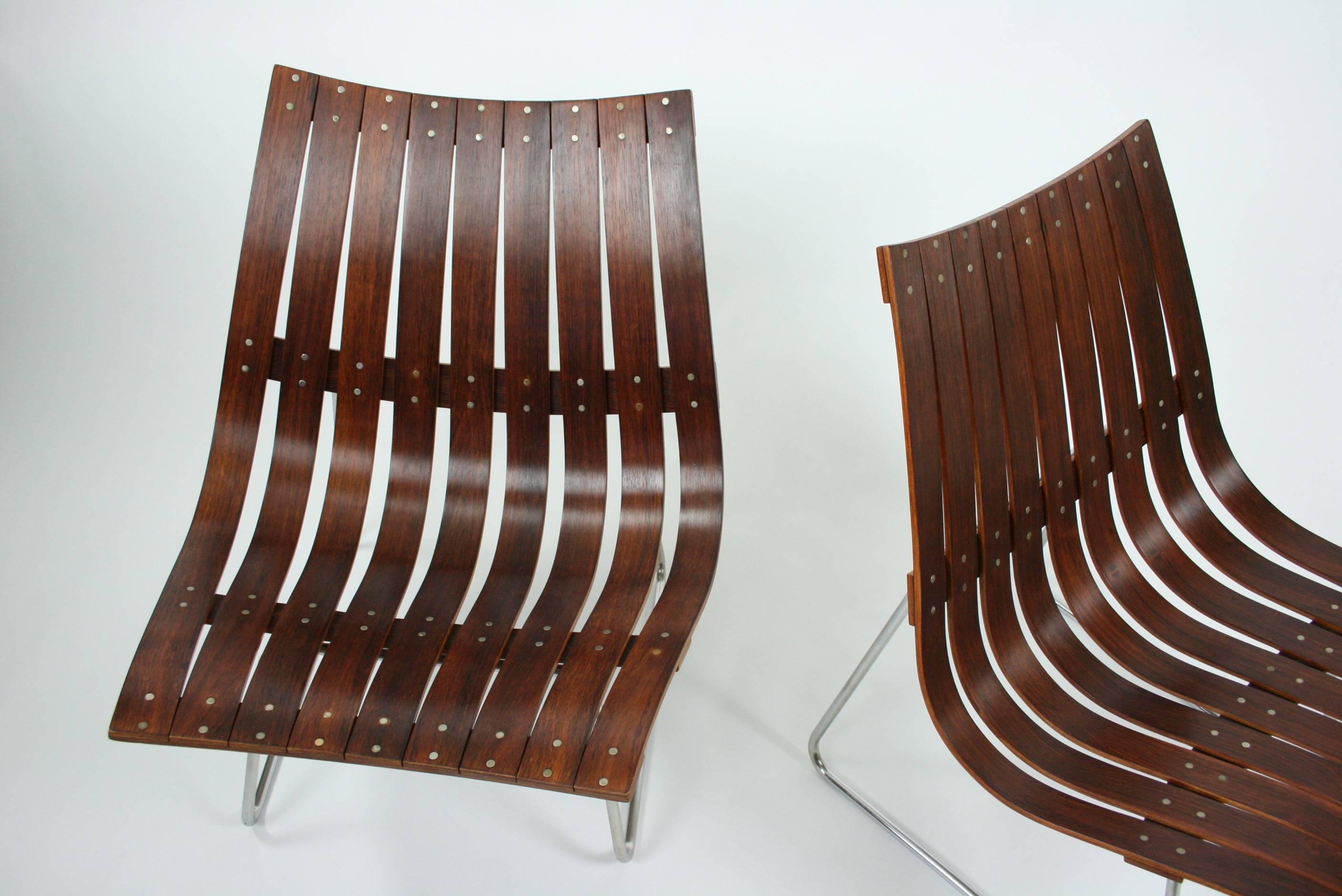 Norwegian Pair of Kjell Richardsen Tynes möbelfabrik, rosewood lounge chairs circa 1960