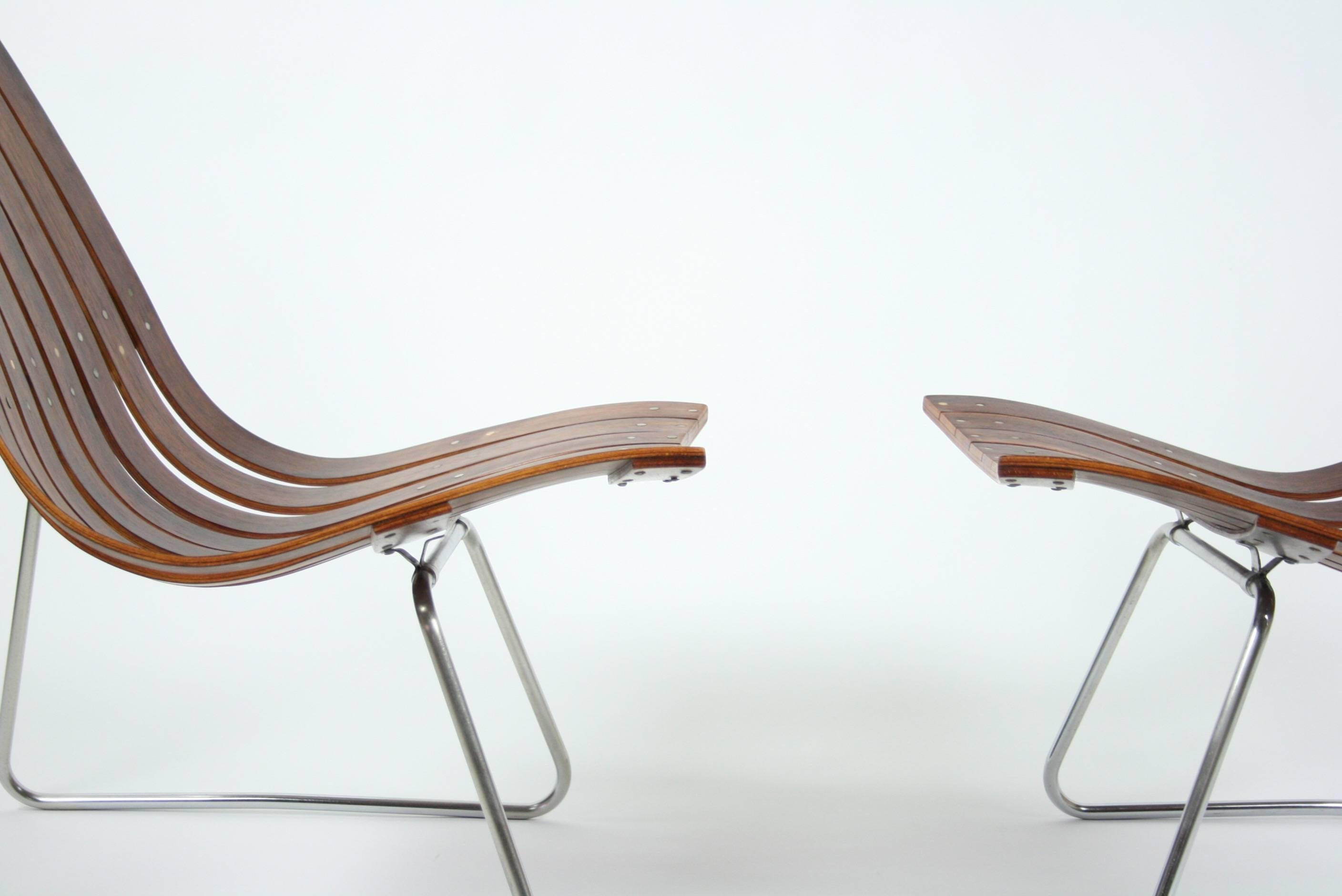 Mid-20th Century Pair of Kjell Richardsen Tynes möbelfabrik, rosewood lounge chairs circa 1960