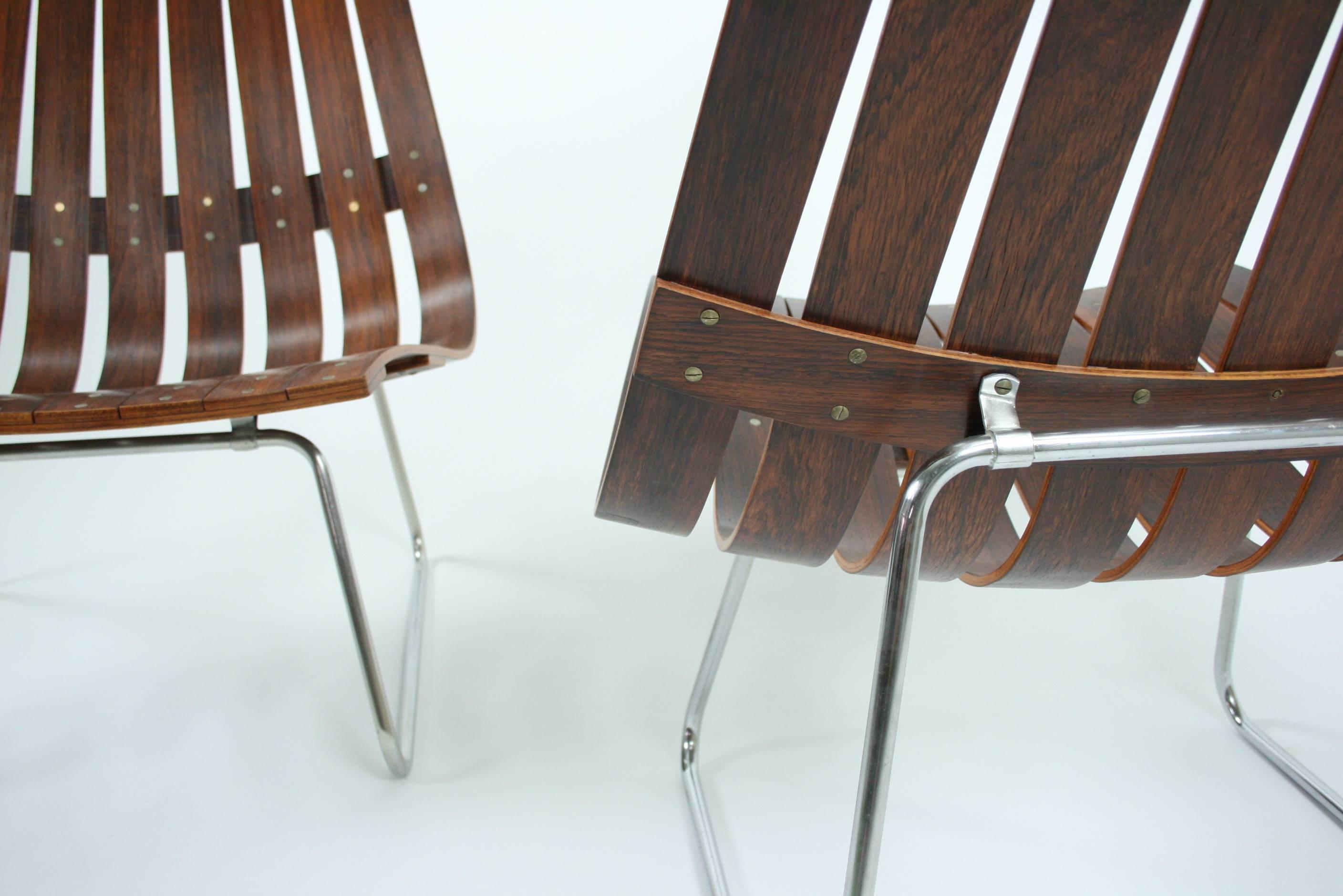 Pair of Kjell Richardsen Tynes möbelfabrik, rosewood lounge chairs circa 1960 2