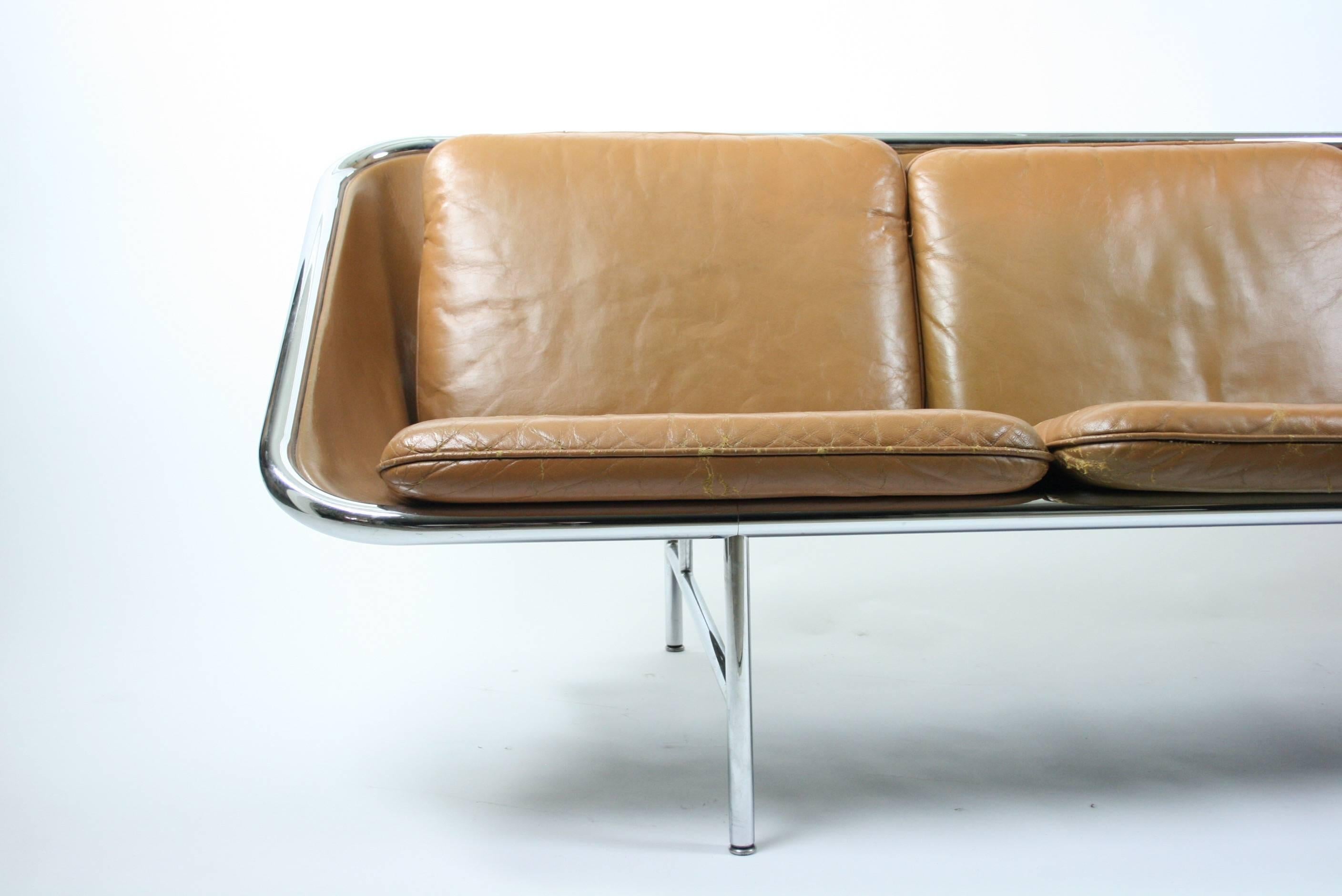 Mid-Century Modern George Nelson Sling Sofa in Brown Leather for Herman Miller