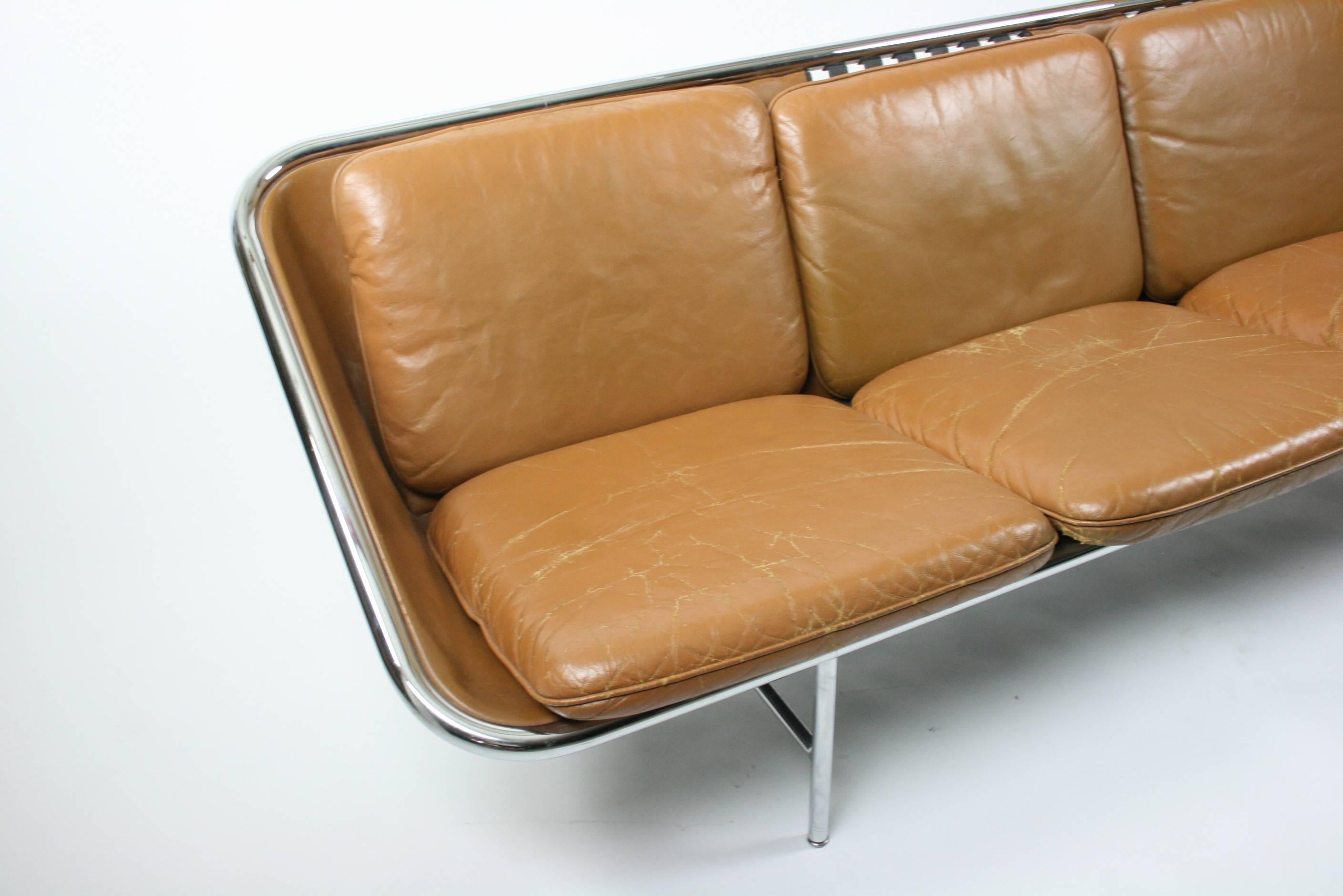 American George Nelson Sling Sofa in Brown Leather for Herman Miller