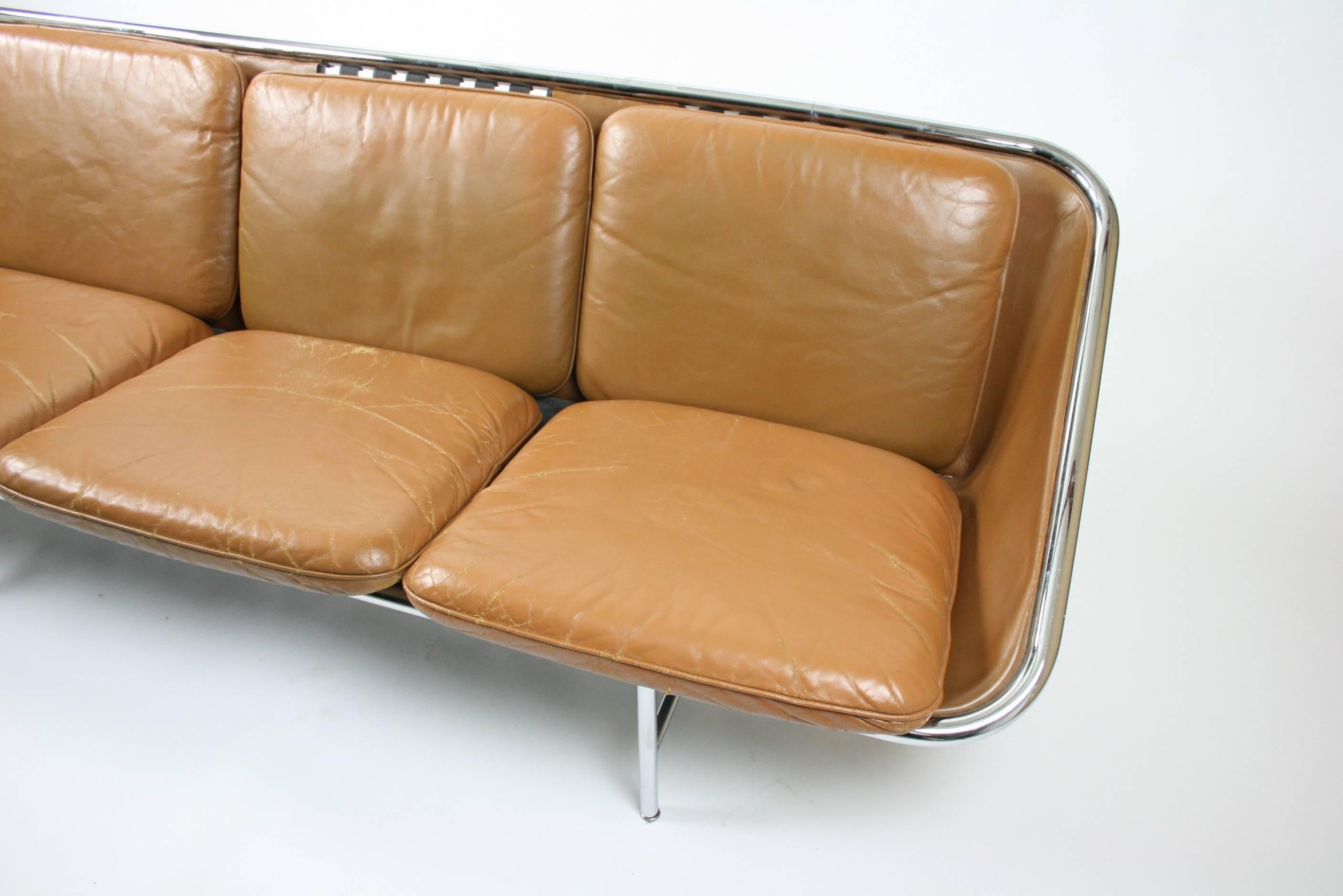 20th Century George Nelson Sling Sofa in Brown Leather for Herman Miller