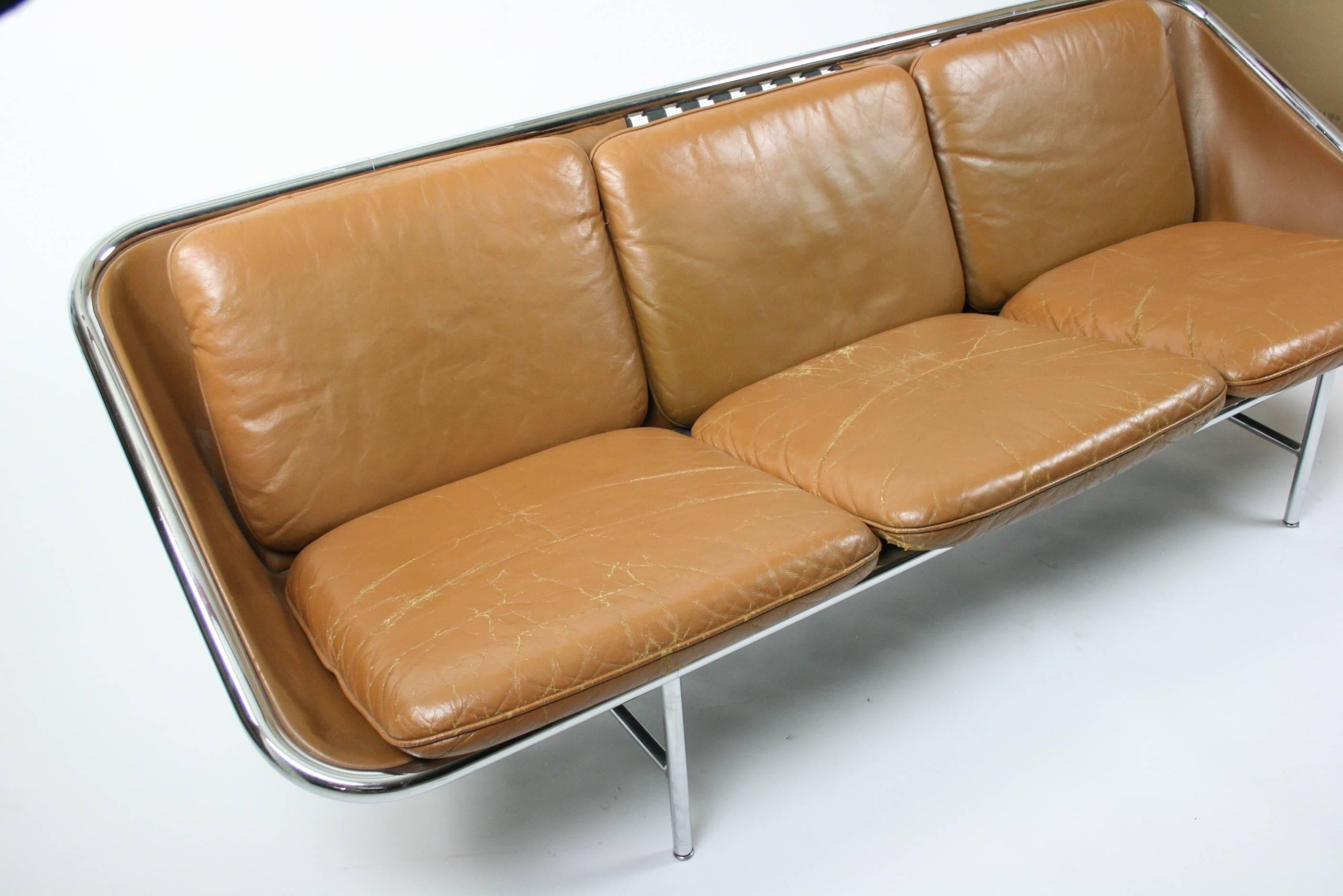 Steel George Nelson Sling Sofa in Brown Leather for Herman Miller