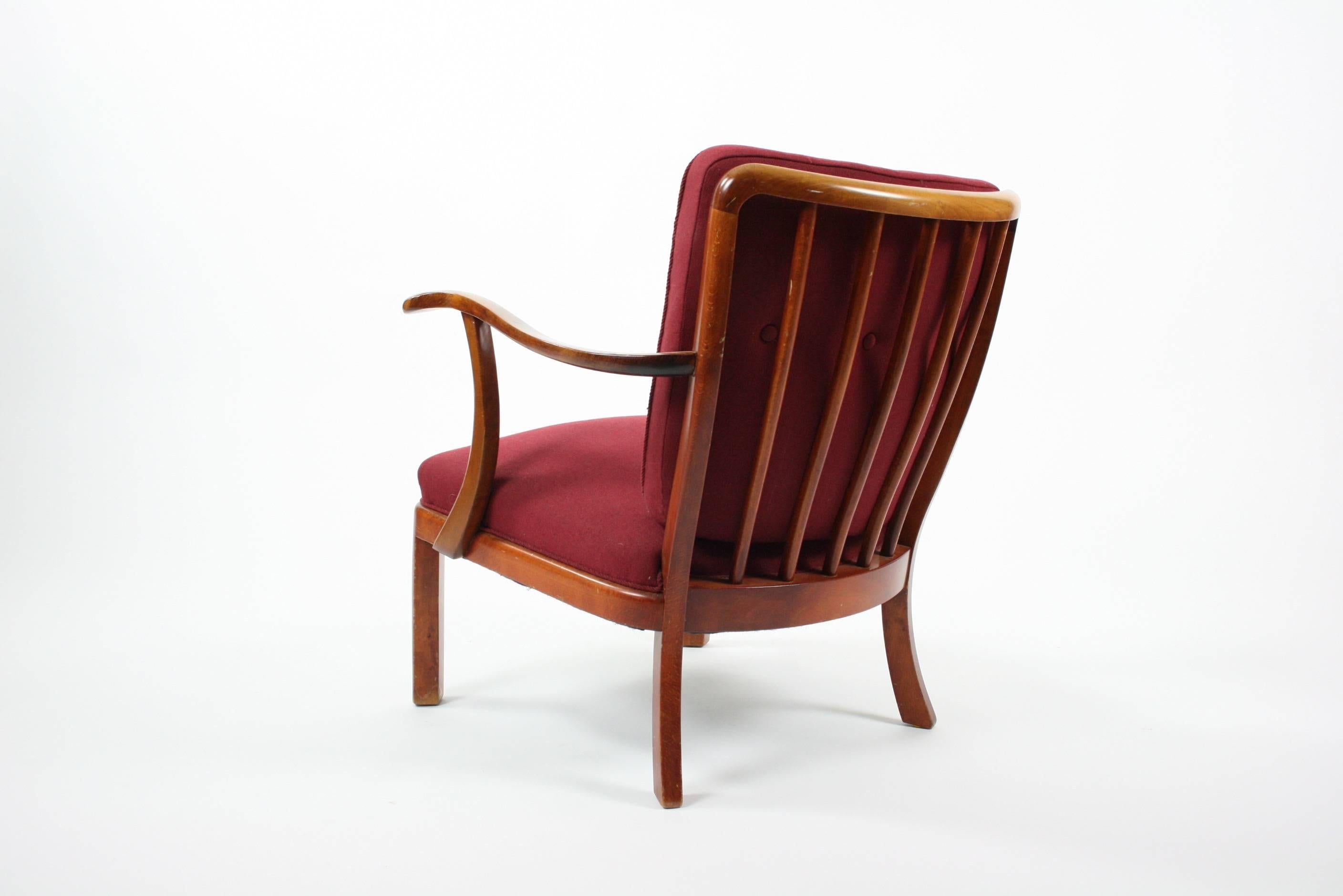 Mid-Century Modern Søren Hansen Lounge Chair Model 1628 Fritz Hansen Denmark, circa 1940
