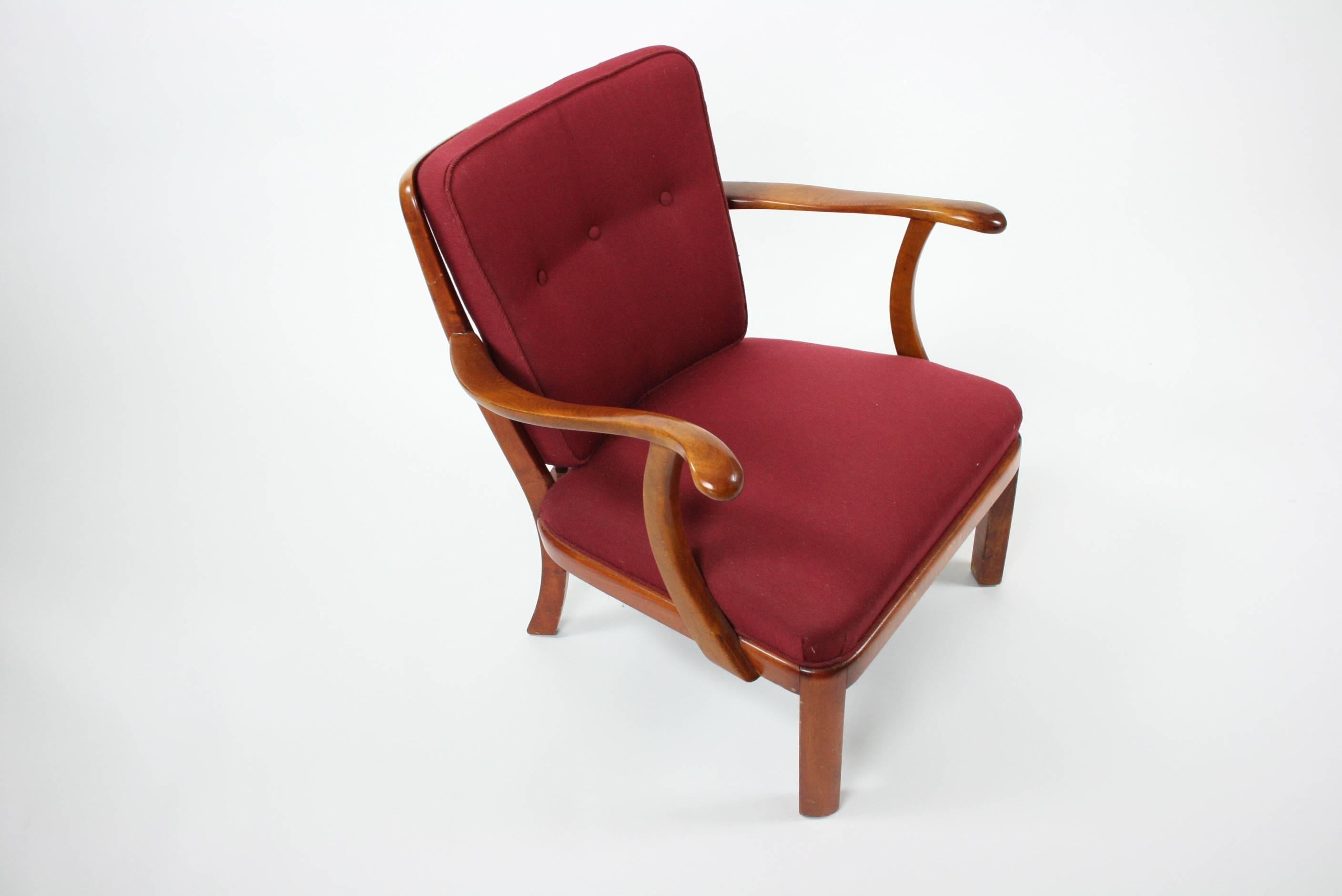 Danish Søren Hansen Lounge Chair Model 1628 Fritz Hansen Denmark, circa 1940