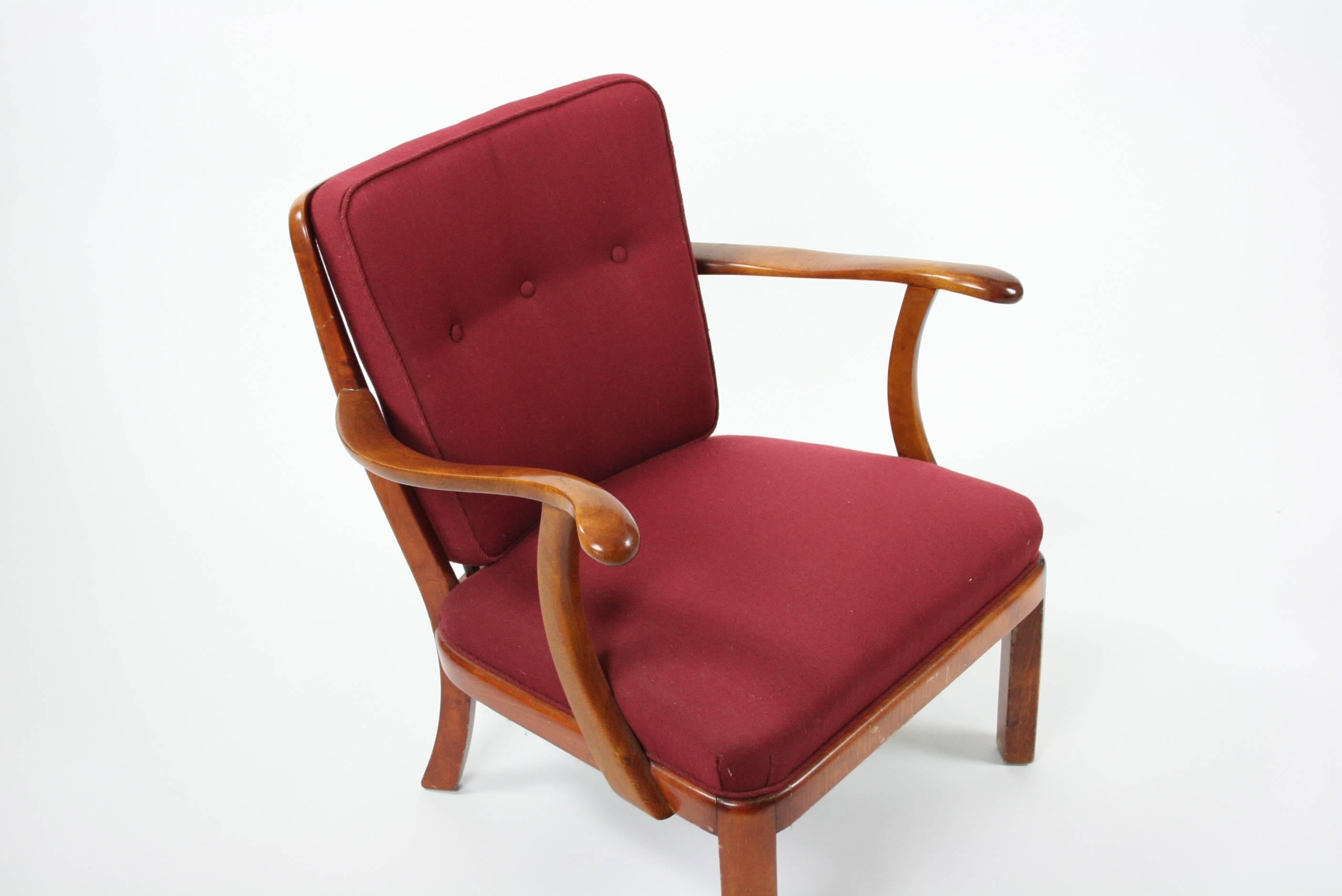 Søren Hansen Lounge Chair Model 1628 Fritz Hansen Denmark, circa 1940 In Excellent Condition In Chicago, IL