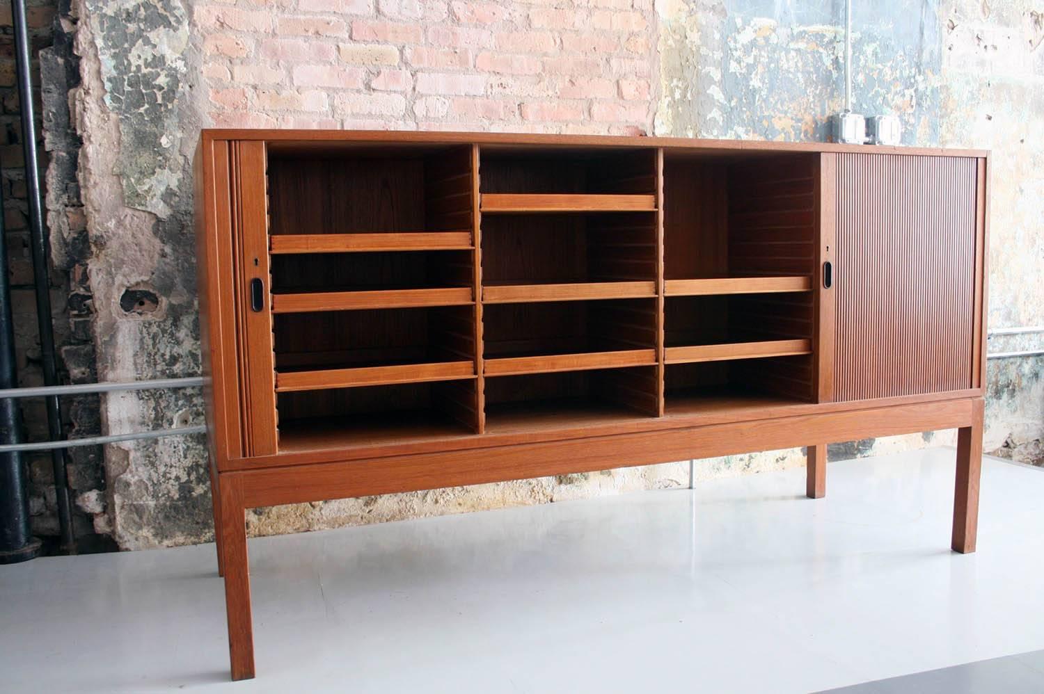 Danish Two Sided Tambour Door Teak Credenza with Bookcase In Excellent Condition In Chicago, IL