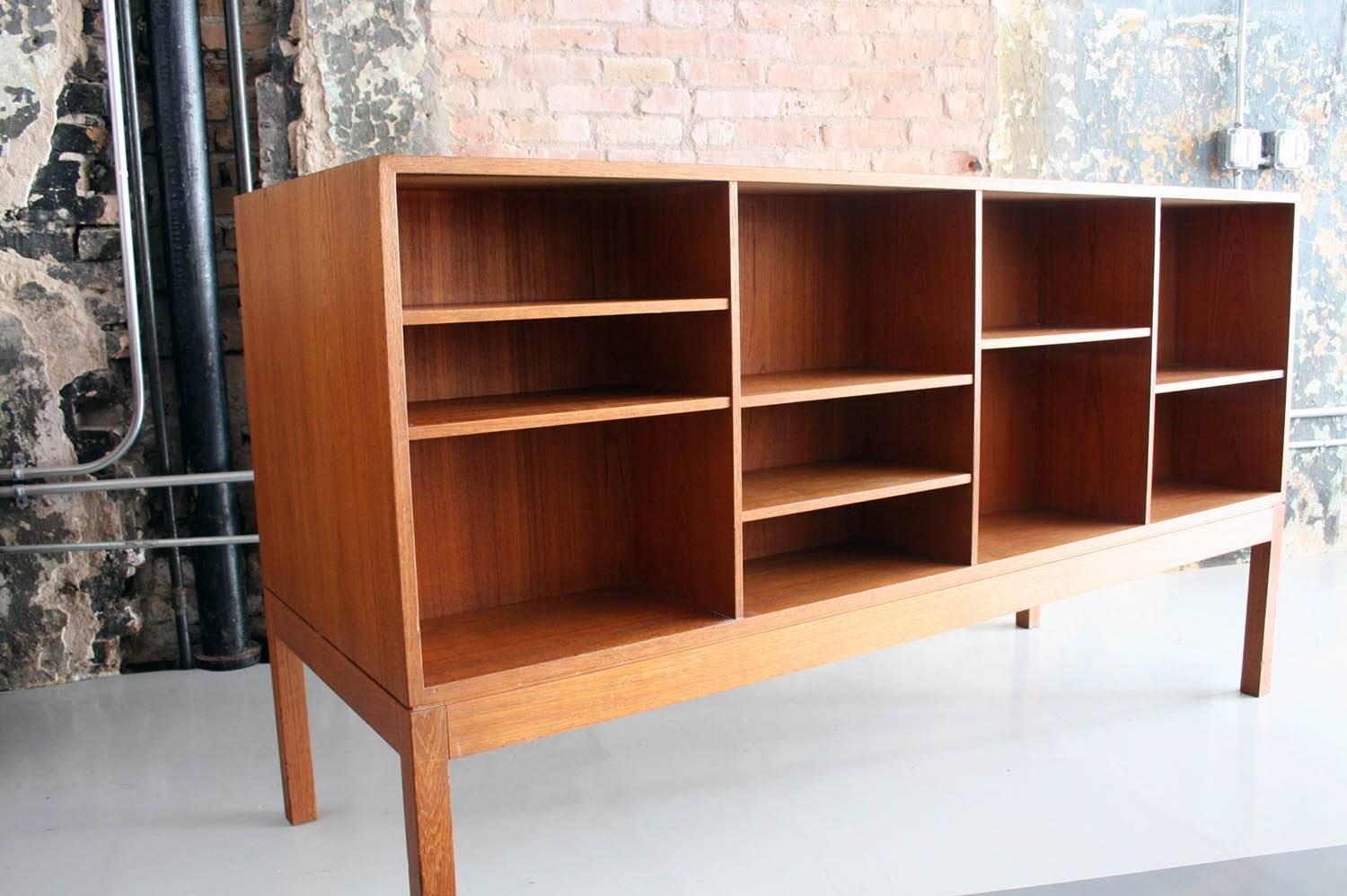 Mid-20th Century Danish Two Sided Tambour Door Teak Credenza with Bookcase