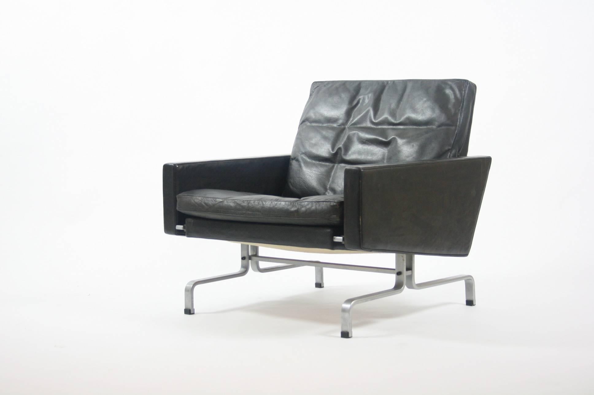 Mid-Century Modern Poul Kjærholm PK-31/1 Lounge Chair by E. Kold Christensen in Black Leather