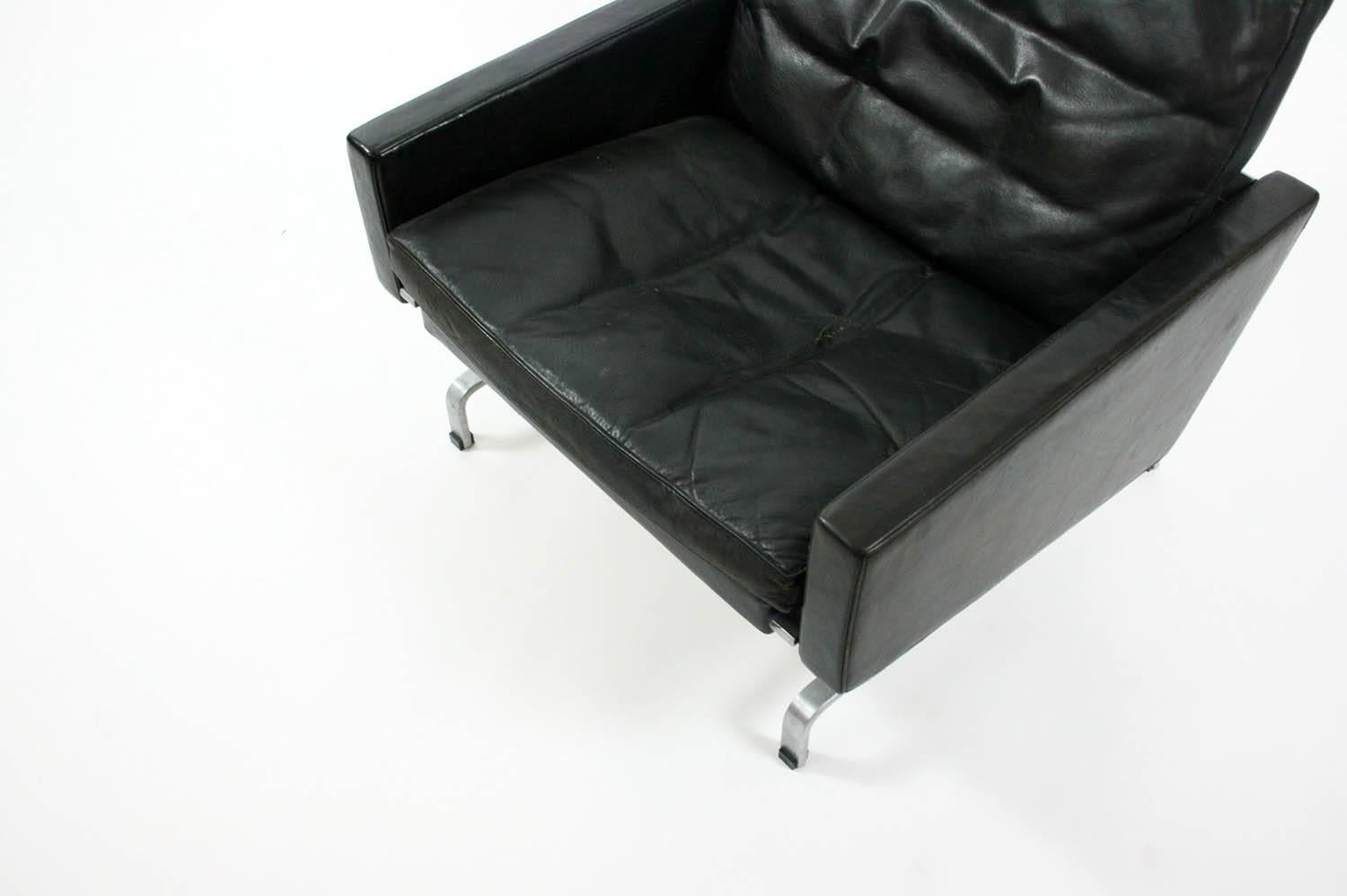 Poul Kjærholm PK-31/1 Lounge Chair by E. Kold Christensen in Black Leather In Good Condition In Chicago, IL