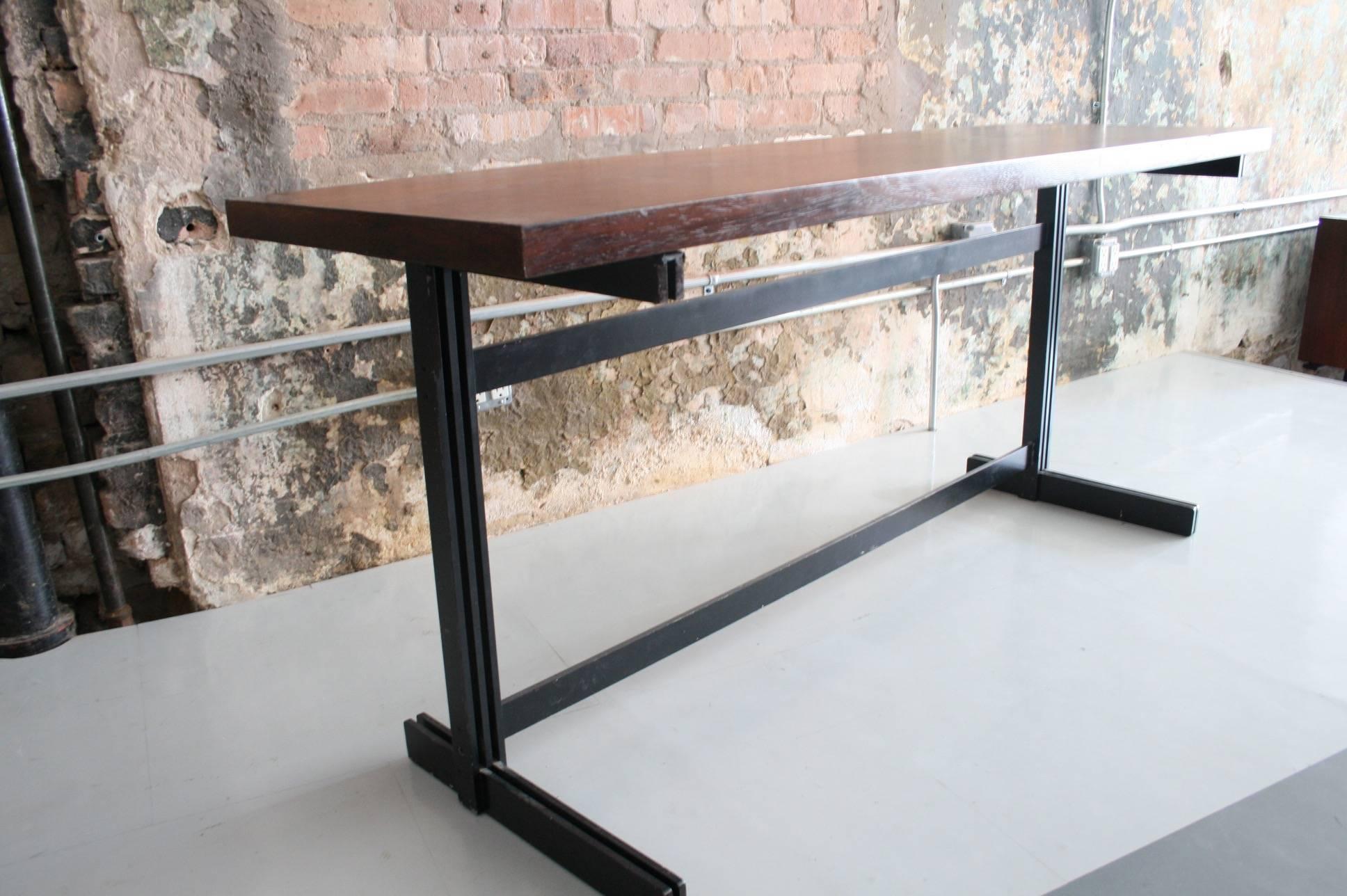 Mid-20th Century Jules Wabbes Le Mobilier Universel Belgium Wenge and Steel Console For Sale