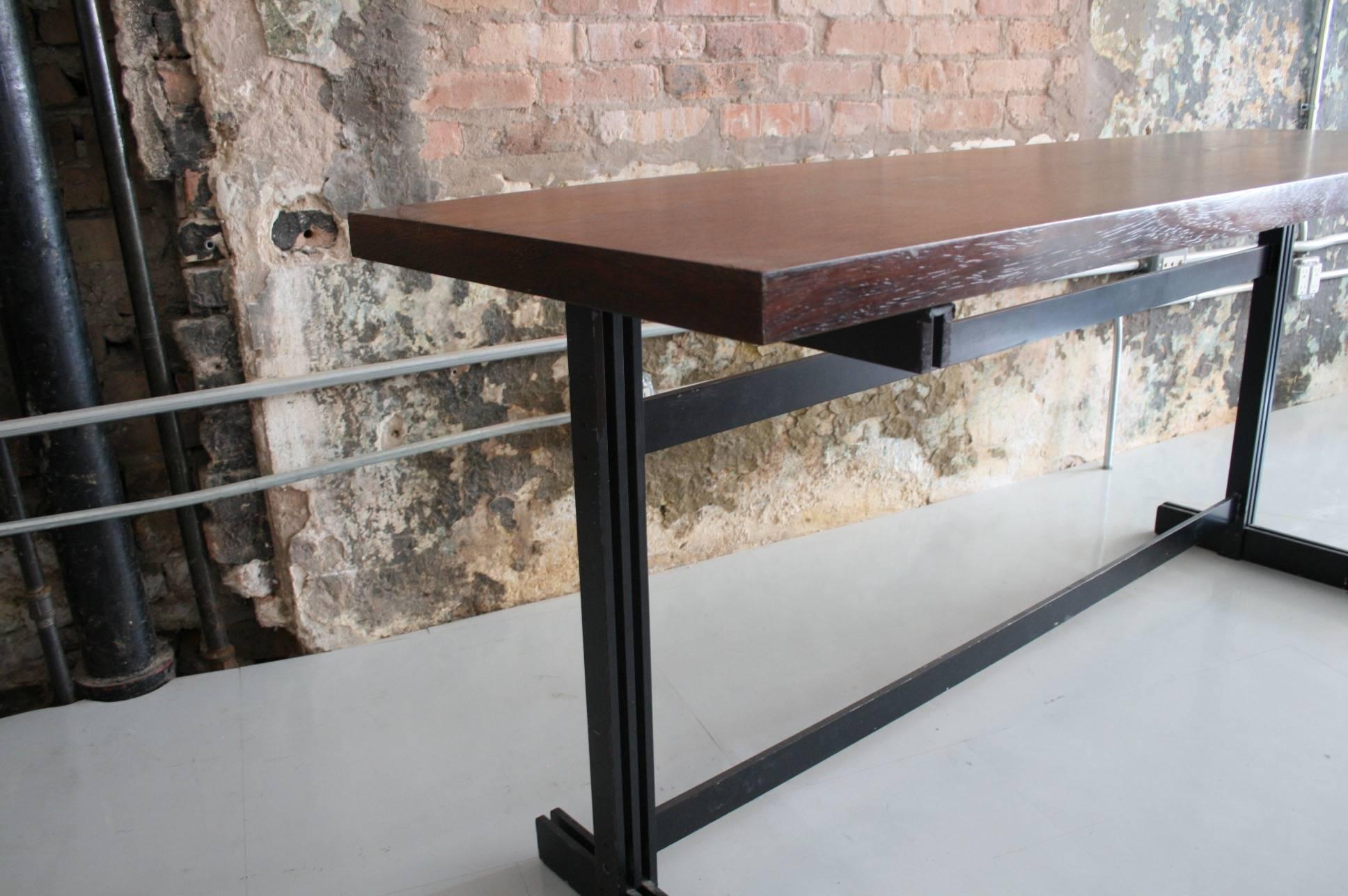 Jules Wabbes Le Mobilier Universel Belgium Wenge and Steel Console For Sale 1