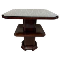 Art Deco Style Mahogany Pedestal Dining Table with Glass Top