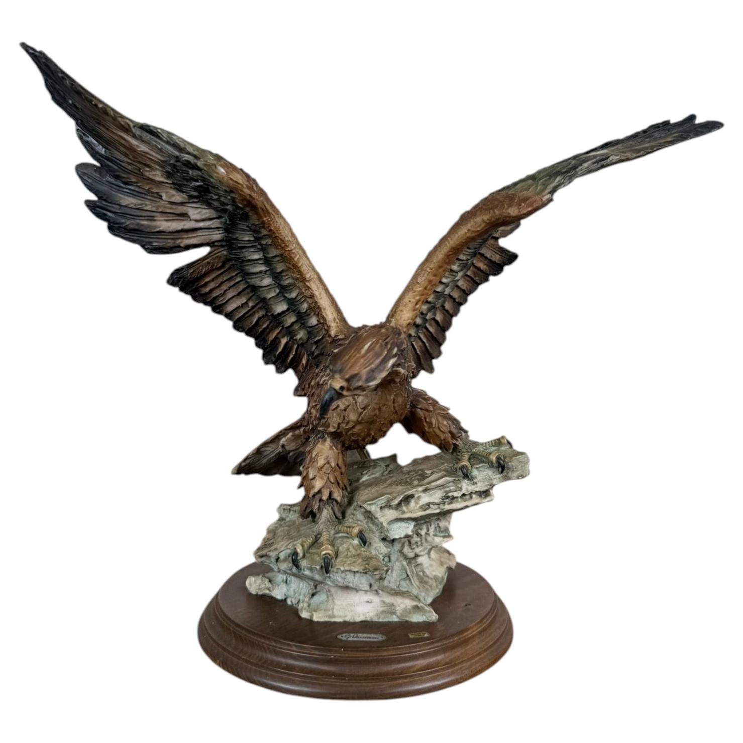 Italian Porcelain Eagle Sculpture by Giuseppe Armani on Wooden Base