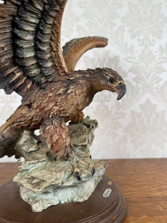 Italian Porcelain Eagle Sculpture by Giuseppe Armani on Wooden Base