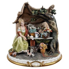 Capodimonte-Porzellanfigur mit der Szene „Blumenverkäufer“, italienische Romantikgruppe
