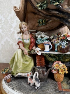 Capodimonte-Porzellanfigur mit der Szene „Blumenverkäufer“, italienische Romantikgruppe