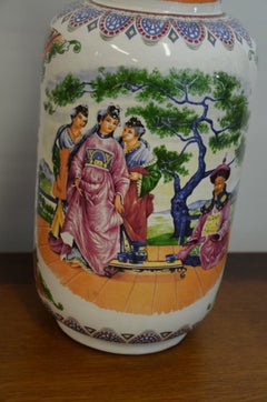 Vintage Chinese Hand-Painted Porcelain Floor Vase with Figural Scenes