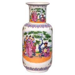 Vintage Chinese Hand-Painted Porcelain Floor Vase with Figural Scenes