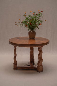 French Elmwood Centre Table with Decorative Marquetry, 1960s