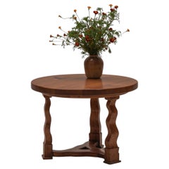 French Elmwood Centre Table with Decorative Marquetry, 1960s