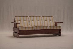 Brutalist Burgundy Three-Seat Sofa with Striped Upholstery, 1970s
