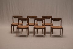 Set of Six Mid-Century Wengé and rattan Dining Chairs