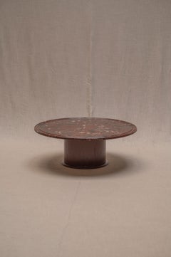 Mid-Century Coffee Table, Red Marble Top & Burgundy Lacquered Base