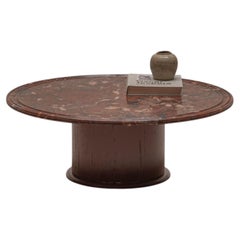 Mid-Century Coffee Table, Red Marble Top & Burgundy Lacquered Base