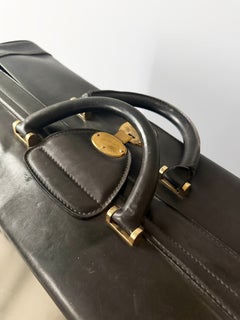 Large 1960s Full Leather Black Gucci Suitcase