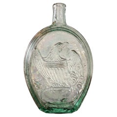 Patriotic Hand Blown Glass Flask, American Colonial, 1836-1847 by Coffin and Hay