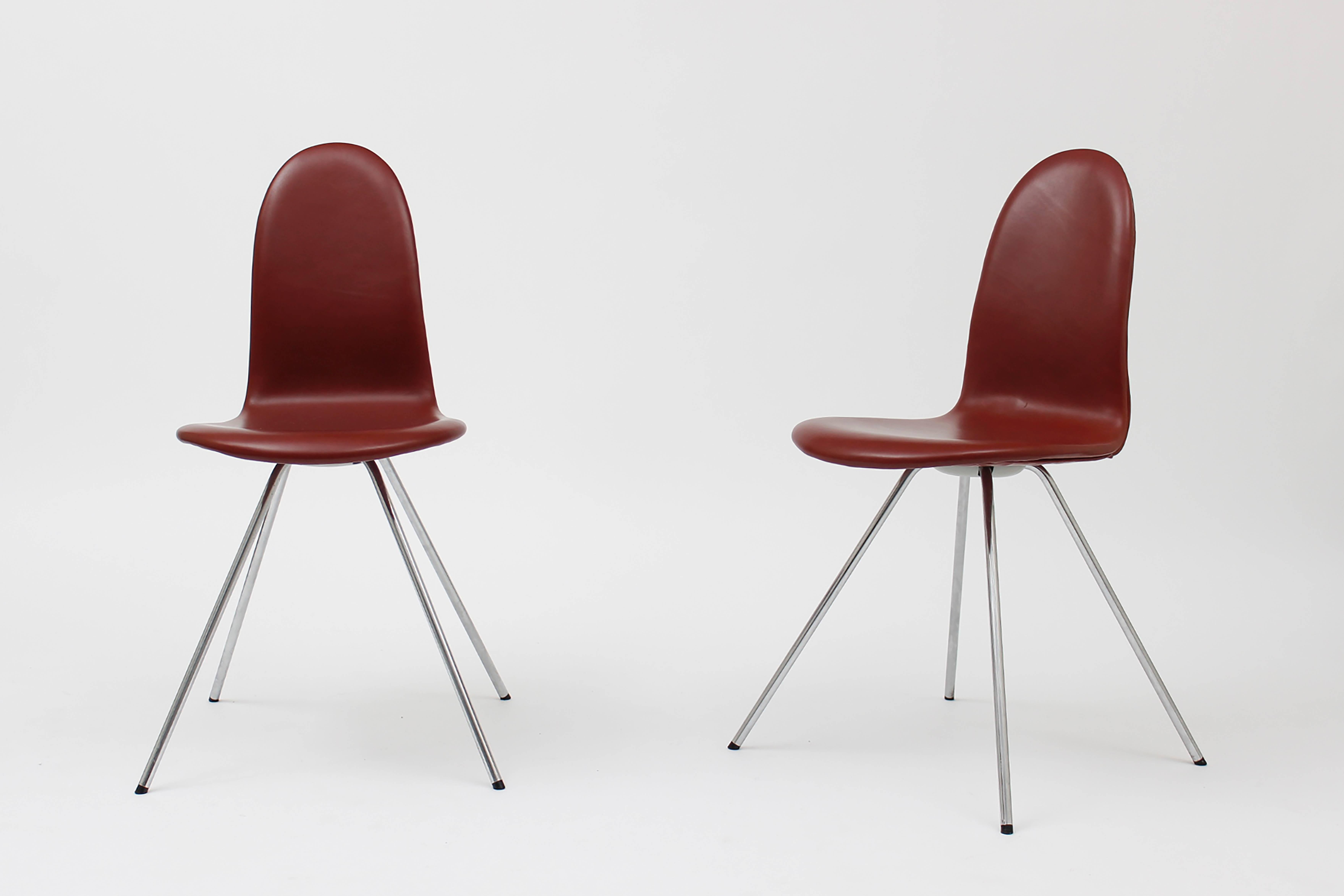 Mid-Century Modern Pair of Tongue Chairs by Arne Jacobsen for Fritz Hansen, Sorensen Leather