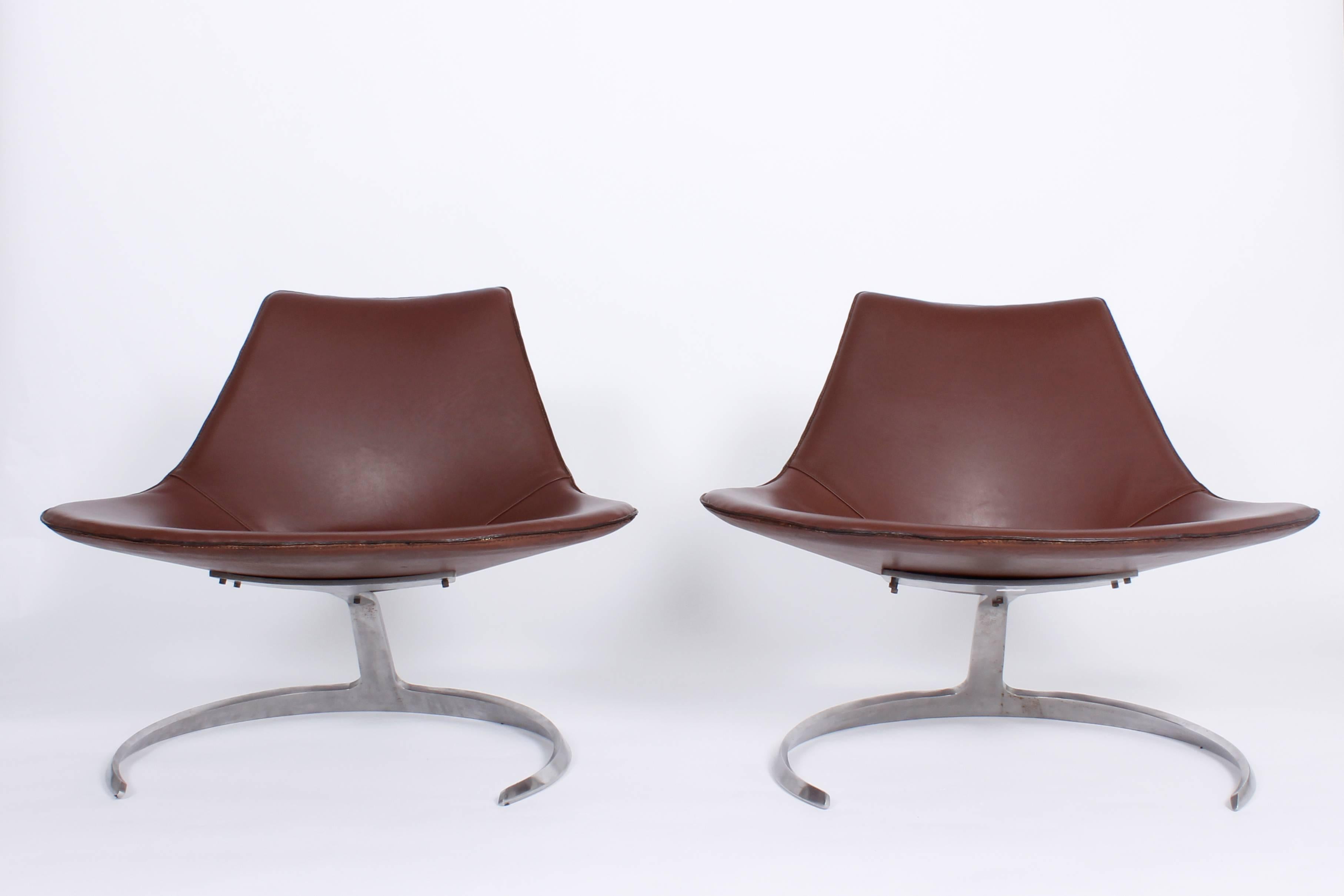 Leather Pair of Scimitar Lounge Chairs by Jorgen Kastholm & Preben Fabricius, 1962