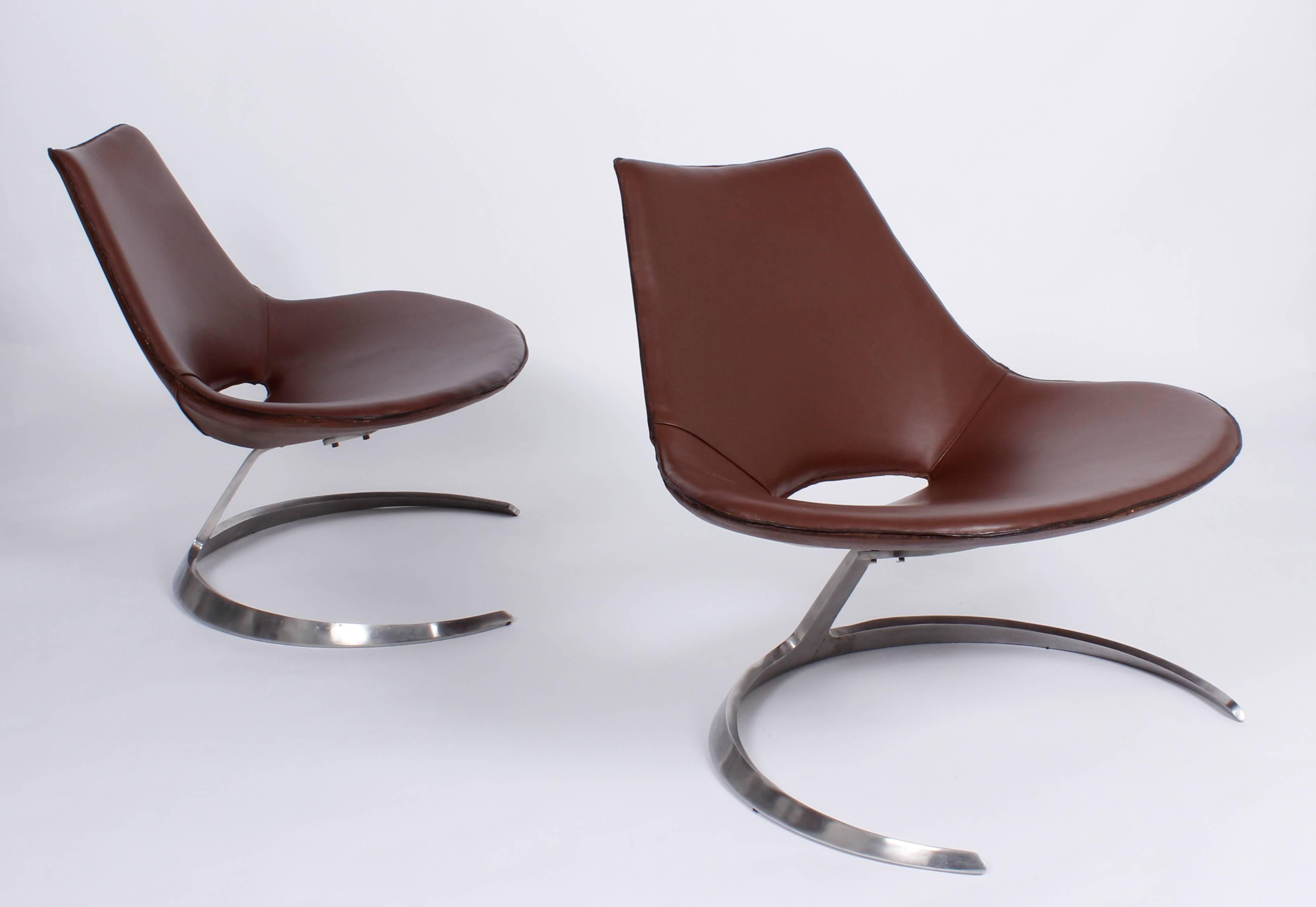 Scandinavian Modern Pair of Scimitar Lounge Chairs by Jorgen Kastholm & Preben Fabricius, 1962