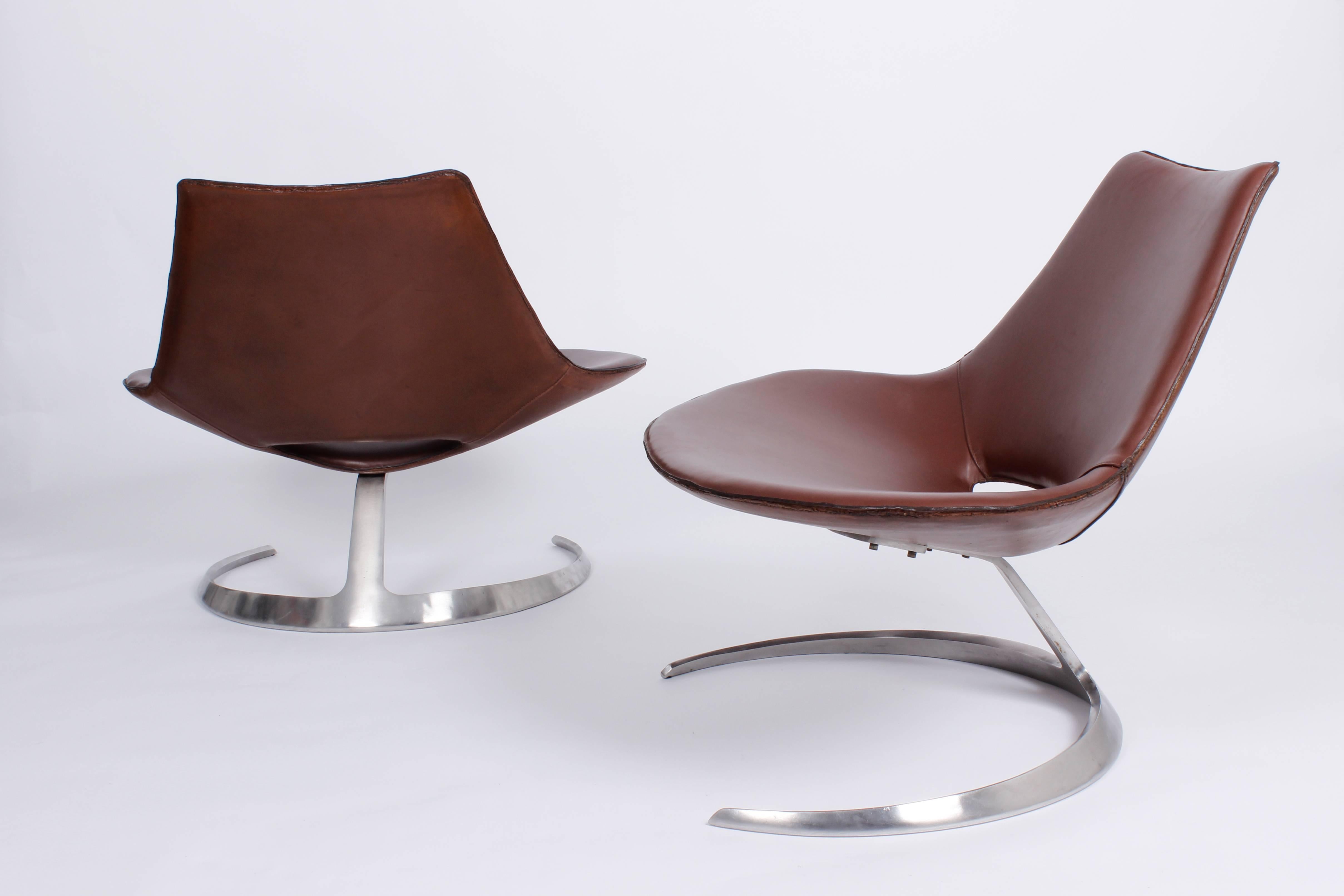 Pair of Scimitar Lounge Chairs by Jorgen Kastholm & Preben Fabricius, 1962 In Excellent Condition In Saint-Ouen, FR